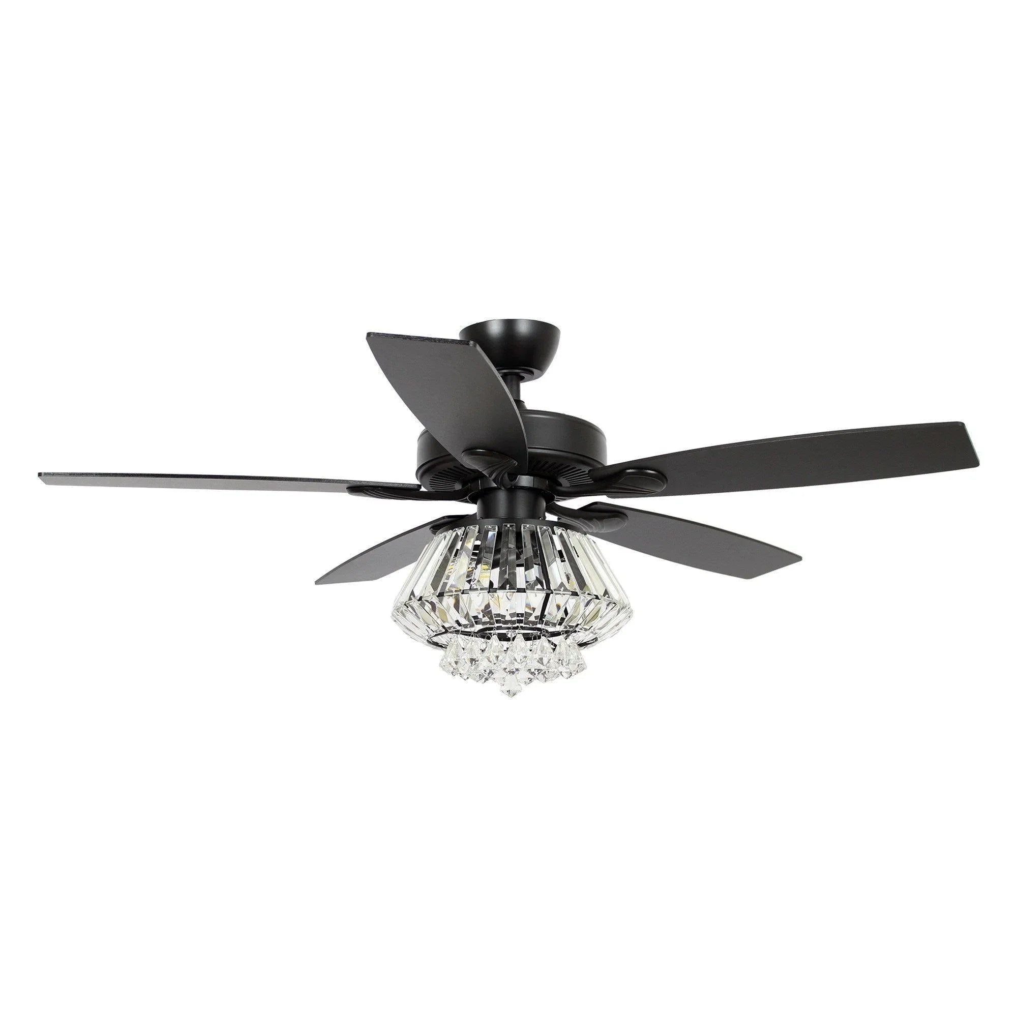 52" Kerala Modern Chrome Downrod Mount Reversible Crystal Ceiling Fan with Lighting and Remote Control - ParrotUncle