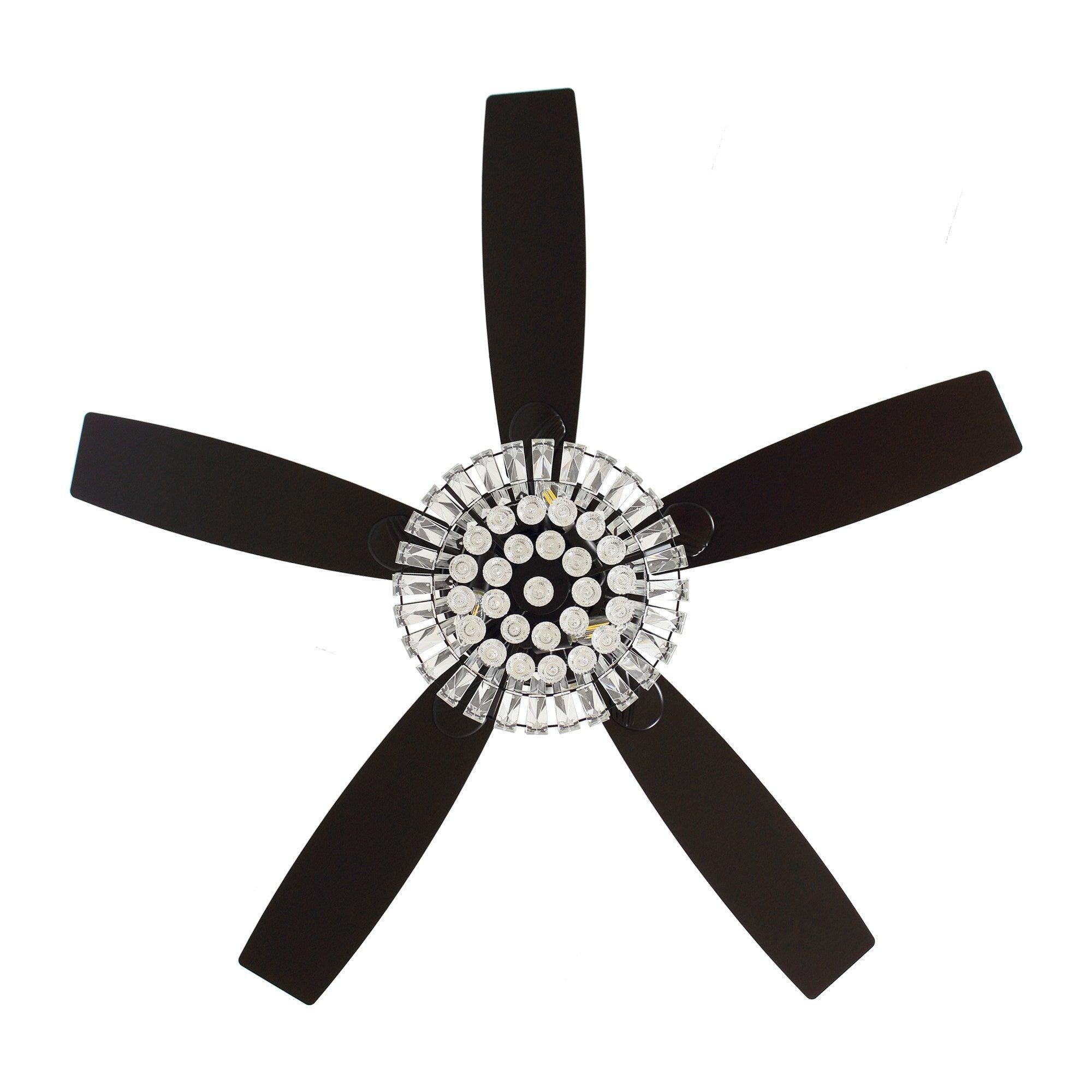 52" Kerala Modern Chrome Downrod Mount Reversible Crystal Ceiling Fan with Lighting and Remote Control - ParrotUncle