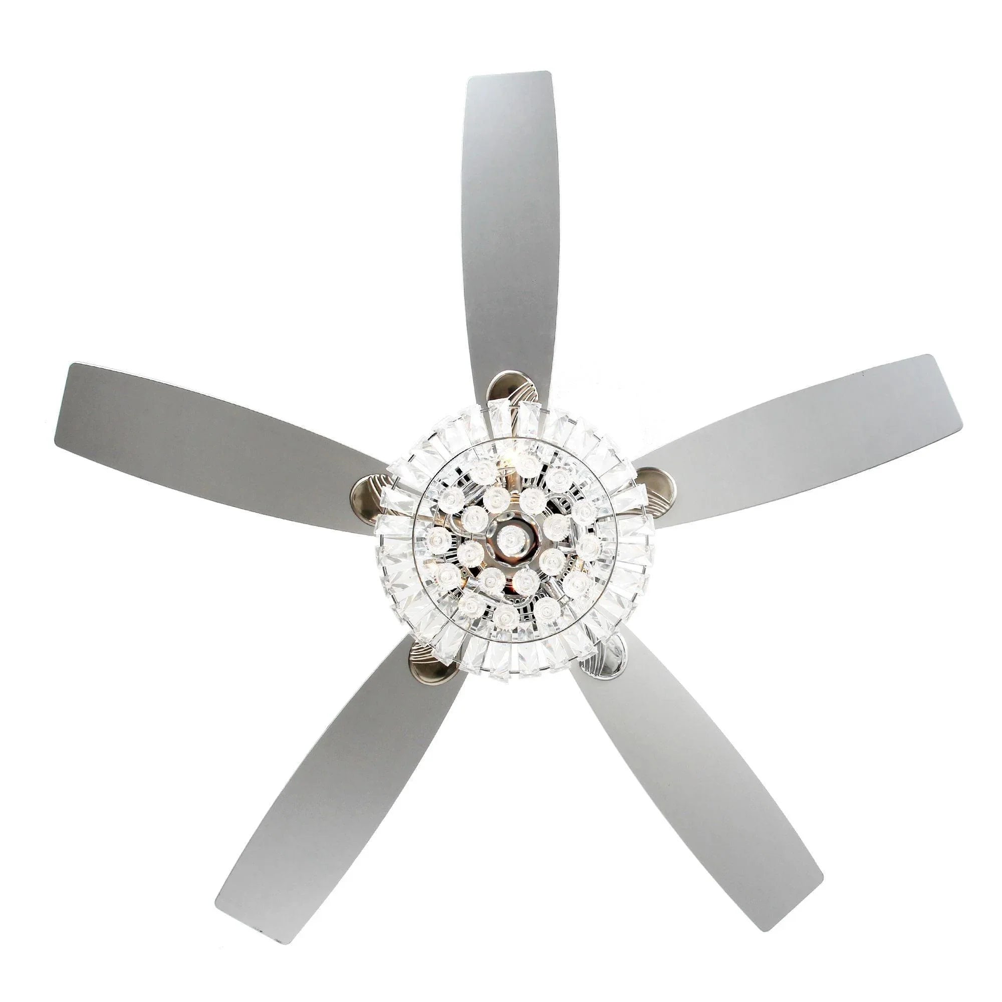 52" Kerala Modern Chrome Downrod Mount Reversible Crystal Ceiling Fan with Lighting and Remote Control - ParrotUncle