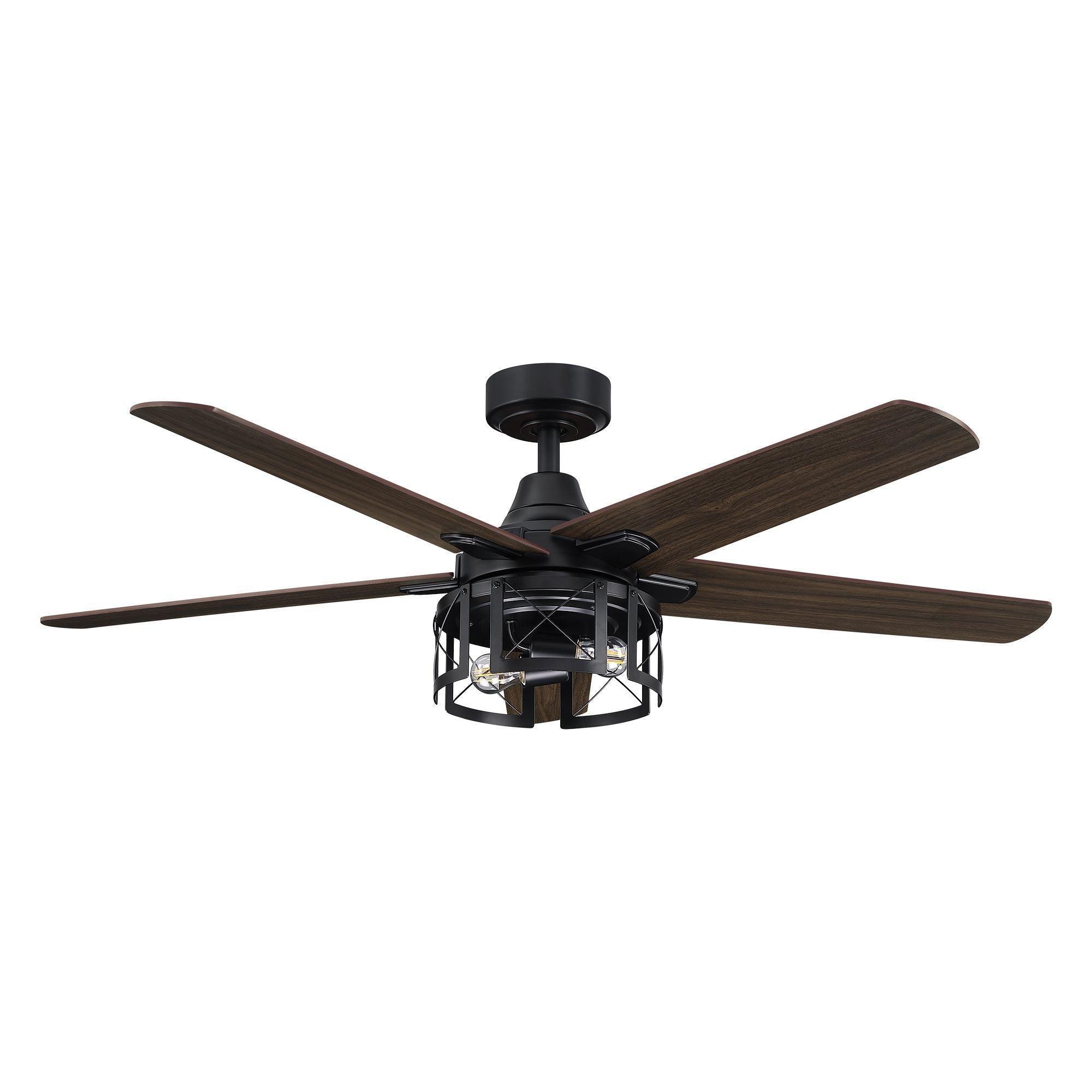 52" Kolkata Industrial Downrod Mount Reversible Ceiling Fan with Lighting and Remote Control - ParrotUncle