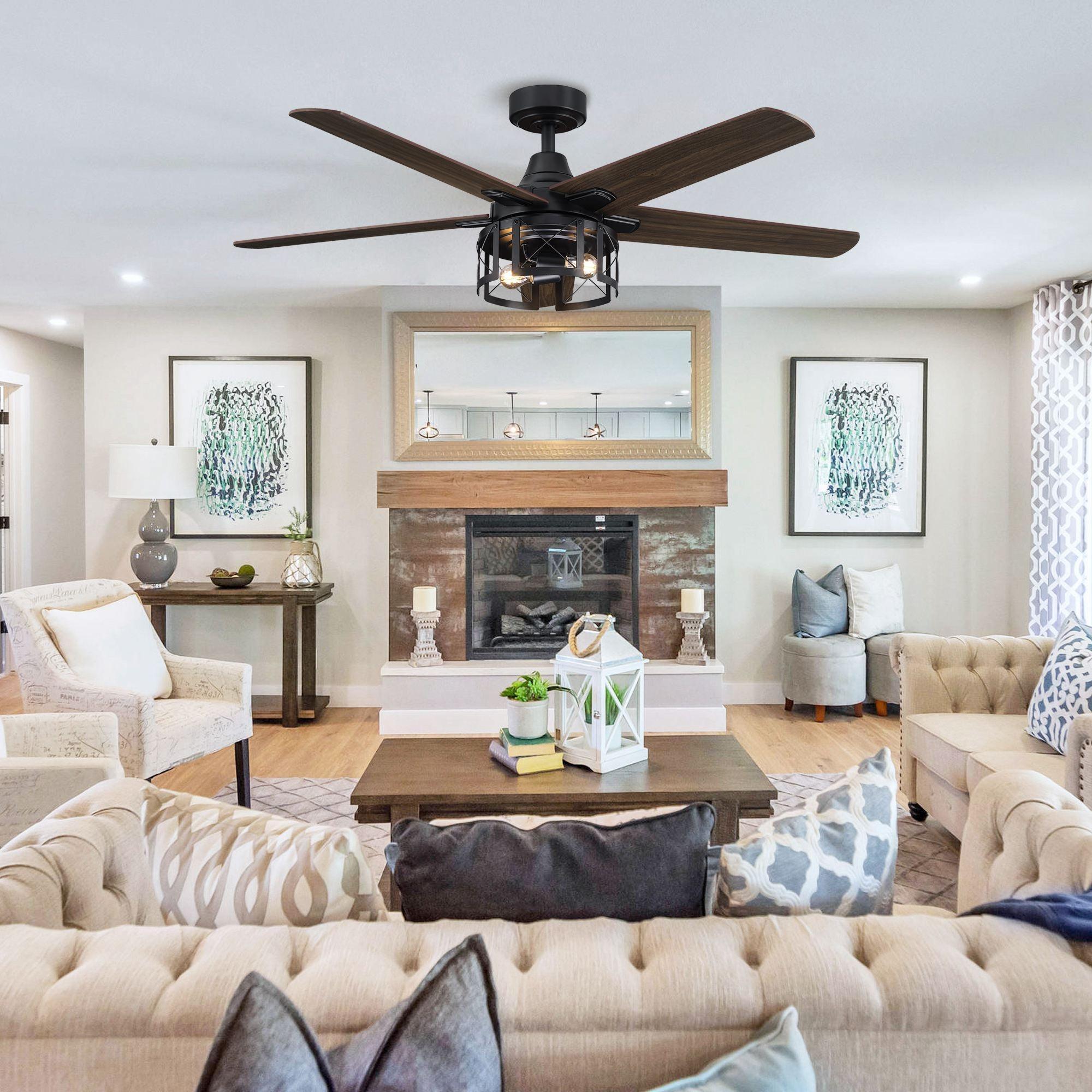 52" Kolkata Industrial Downrod Mount Reversible Ceiling Fan with Lighting and Remote Control - ParrotUncle
