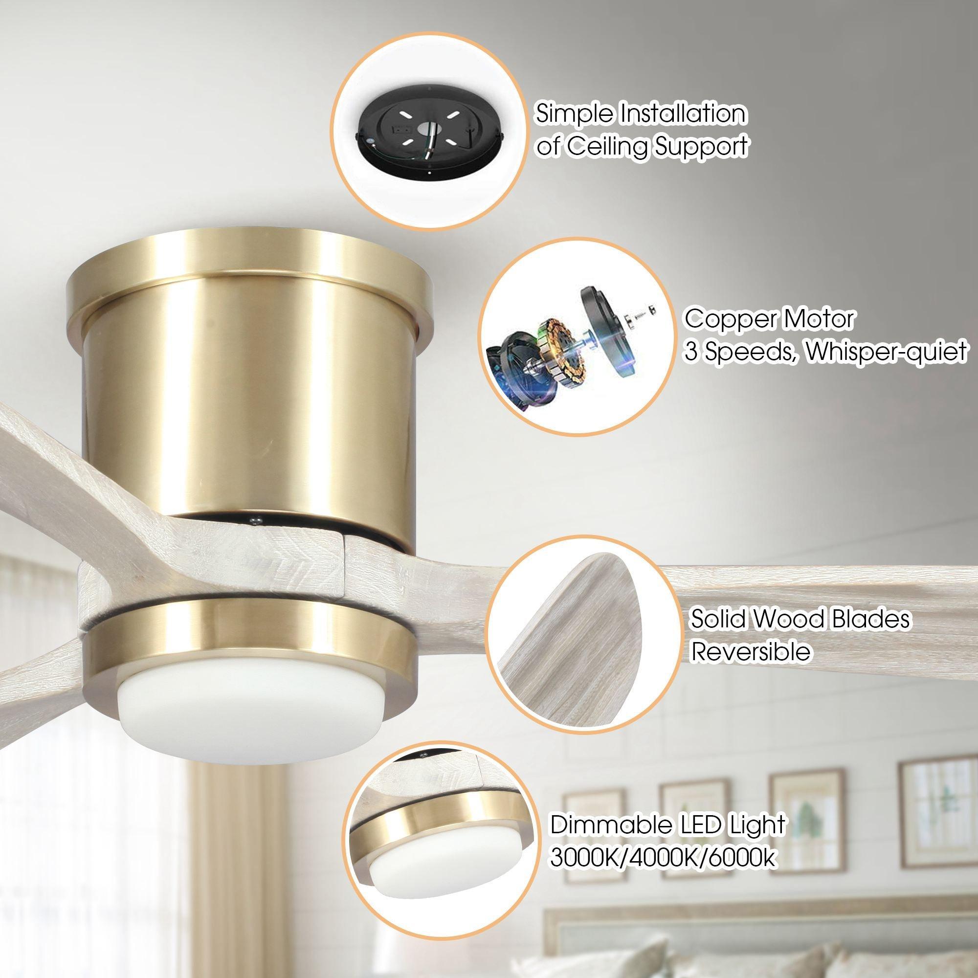 52" Mayna Modern Flush Mount Reversible Ceiling Fan with LED Lighting and Remote Control - ParrotUncle