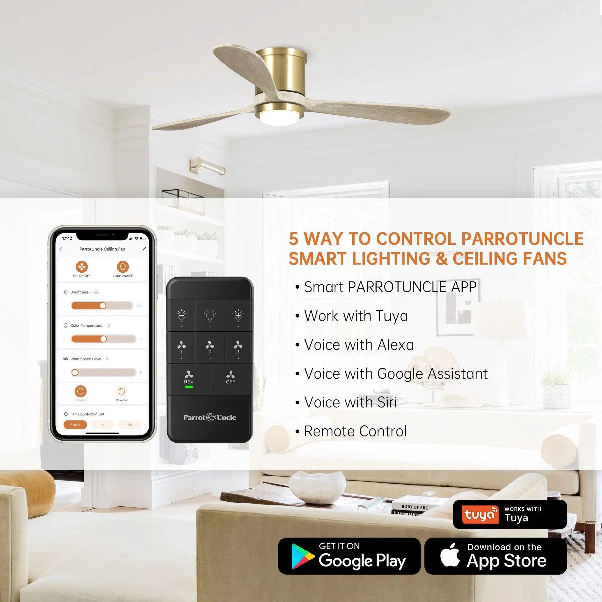 52" Mayna Smart Fan with LED Light - ParrotUncle