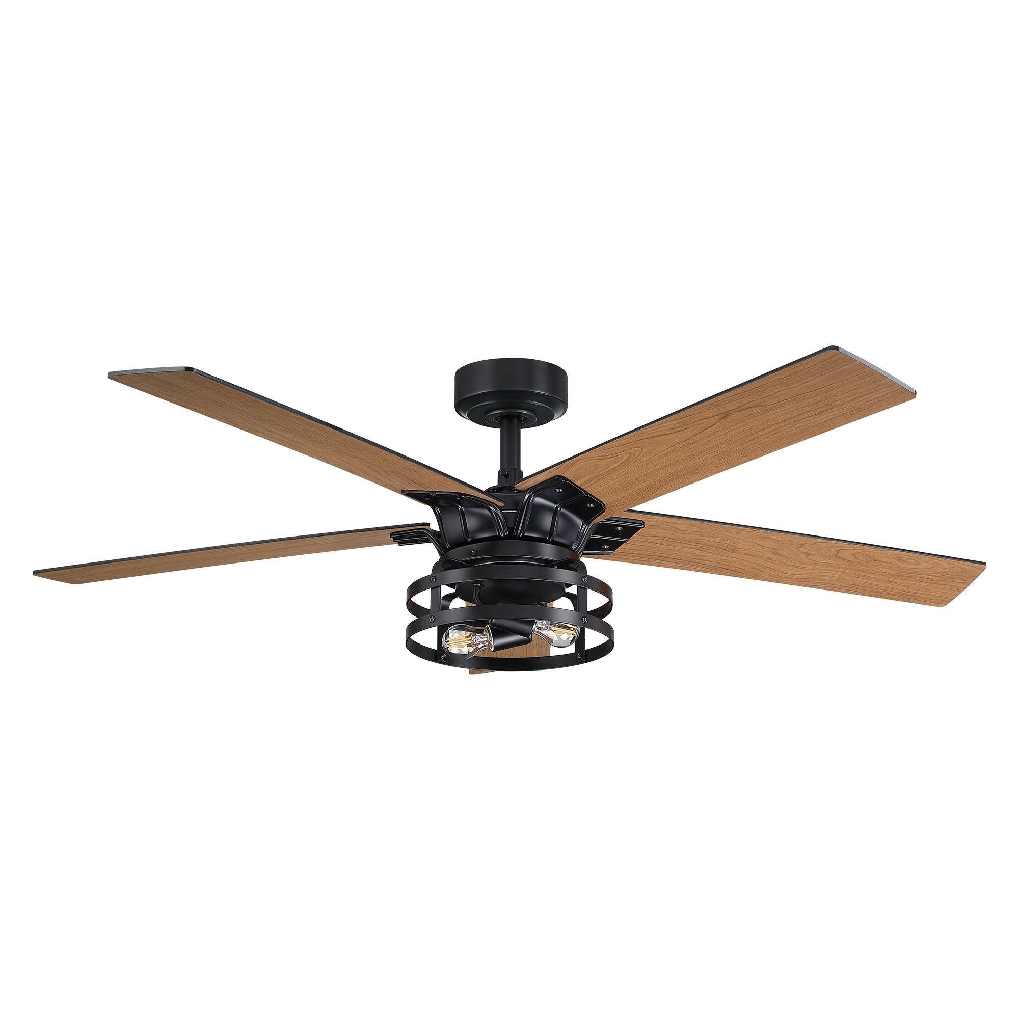 52" Prayag Industrial Downrod Mount Reversible Ceiling Fan with Lighting and Remote Control - ParrotUncle