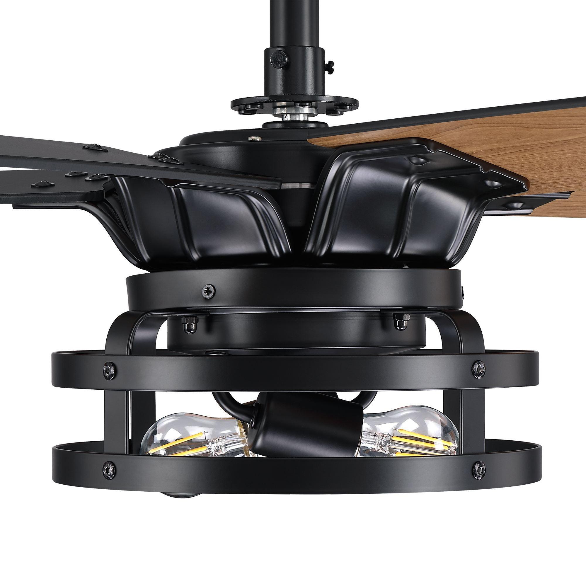 52" Prayag Industrial Downrod Mount Reversible Ceiling Fan with Lighting and Remote Control - ParrotUncle
