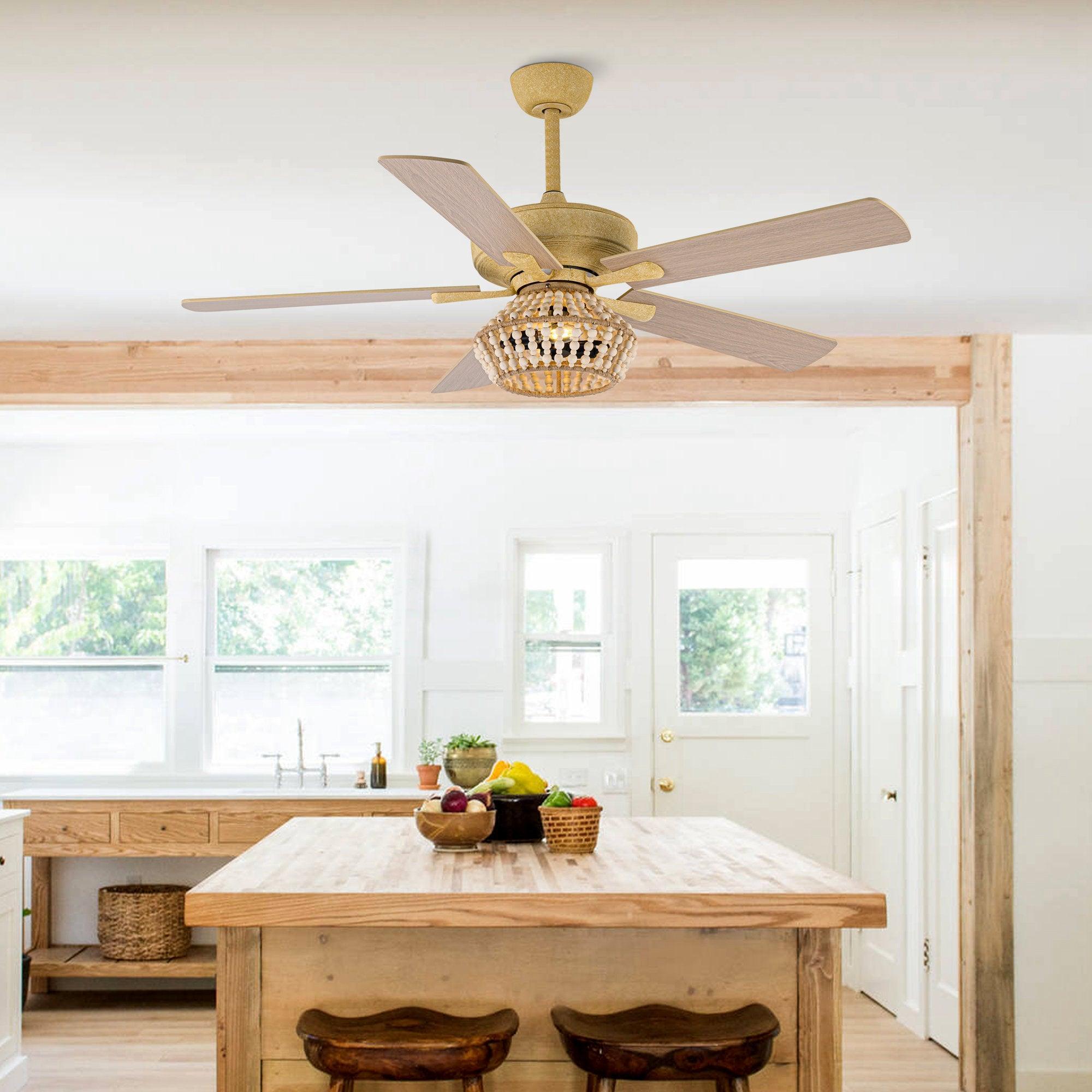 52" Pune Farmhouse Downrod Mount Reversible Ceiling Fan with Lighting and Remote Control - ParrotUncle