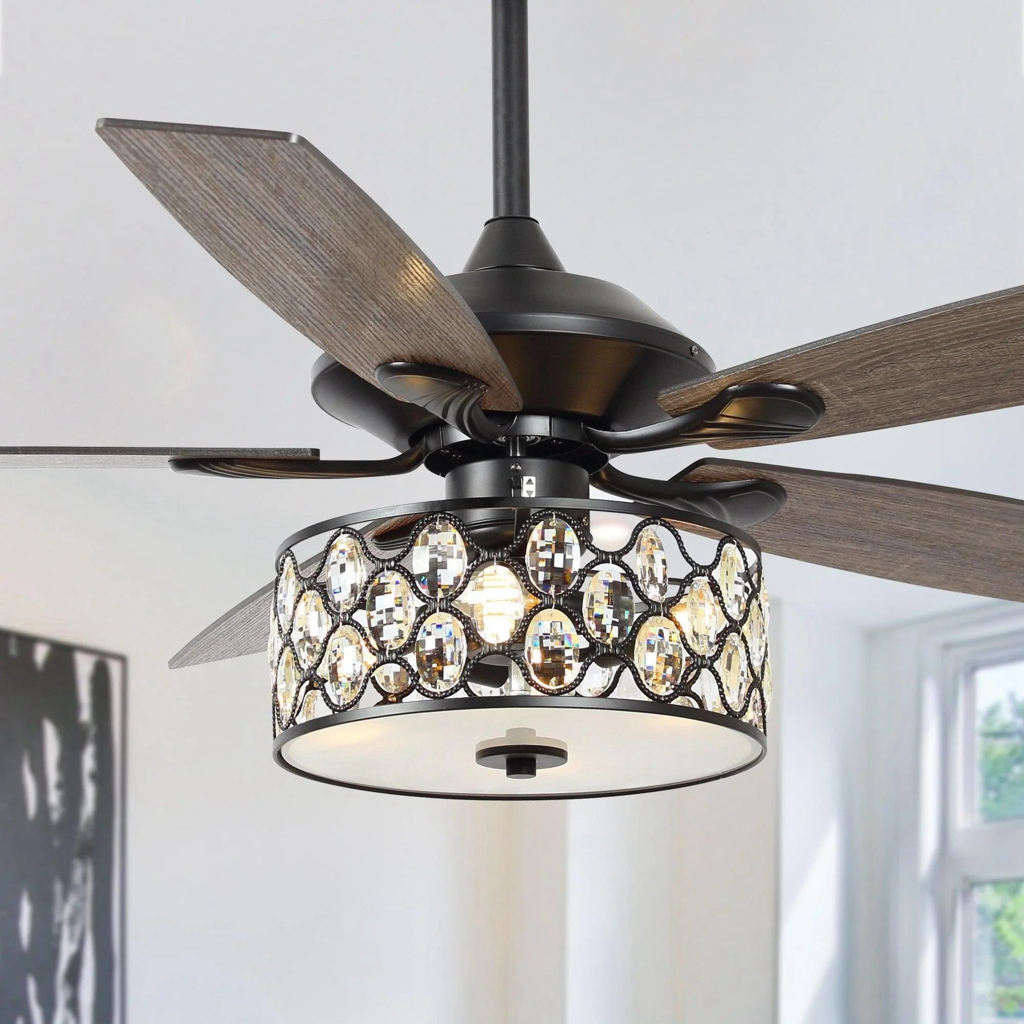 52" Tibuh Modern Downrod Mount Reversible Crystal Ceiling Fan with Lighting and Remote Control - ParrotUncle
