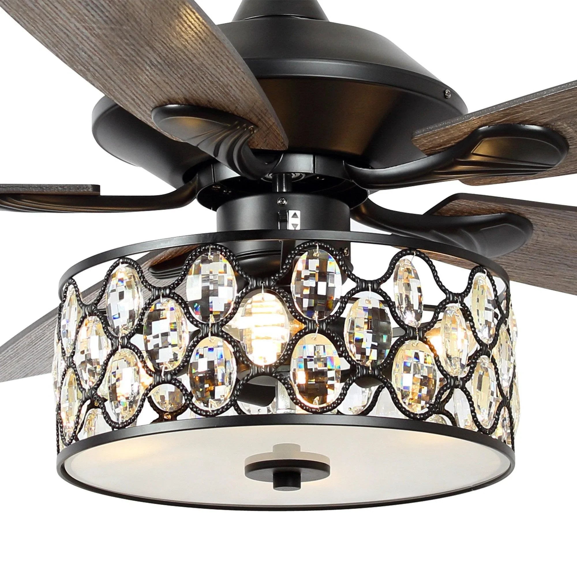 52" Tibuh Modern Downrod Mount Reversible Crystal Ceiling Fan with Lighting and Remote Control - ParrotUncle