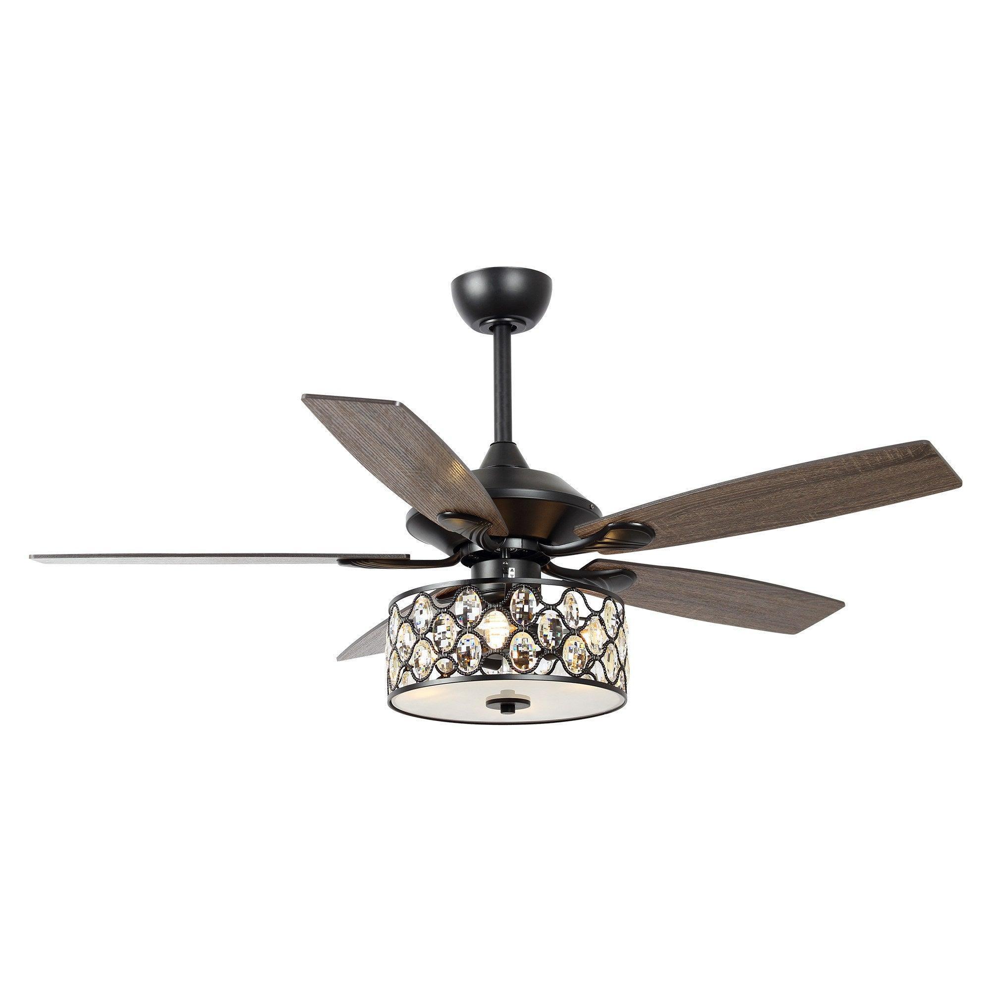 52" Tibuh Modern Downrod Mount Reversible Crystal Ceiling Fan with Lighting and Remote Control - ParrotUncle