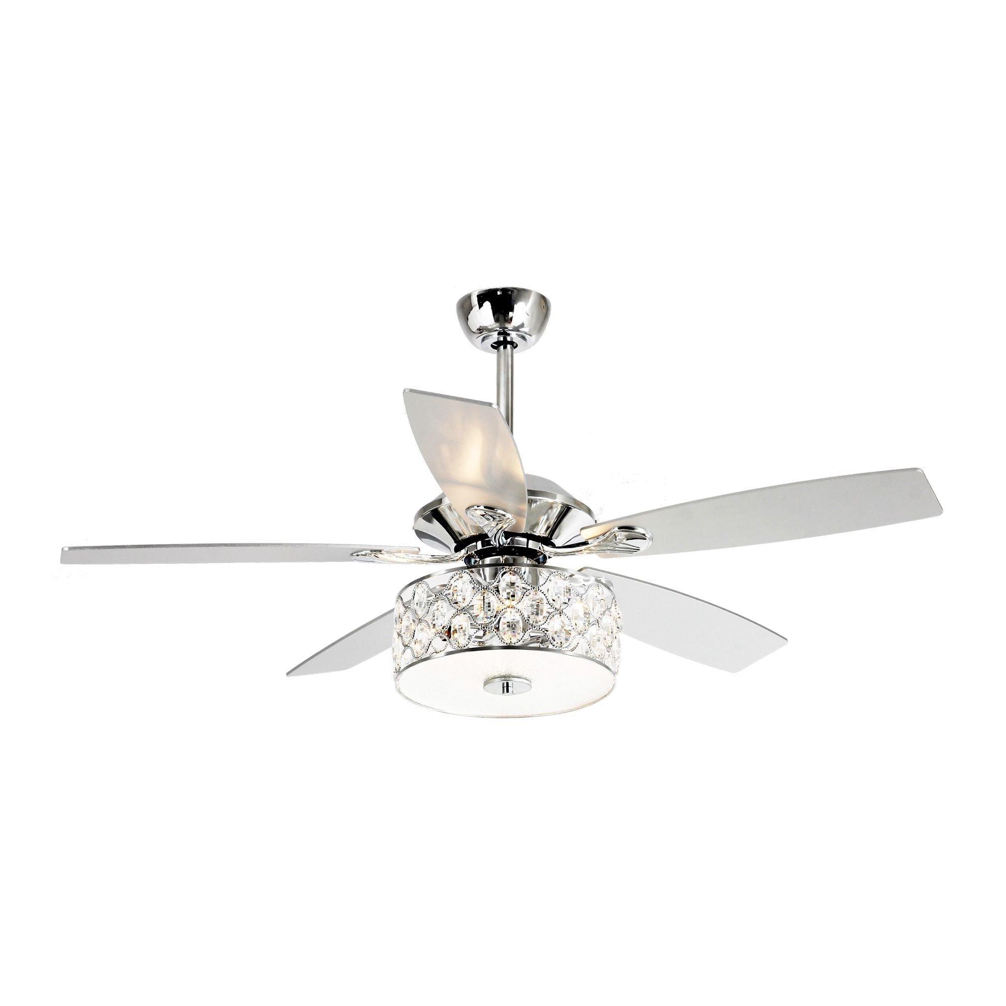 52" Tibuh Modern Downrod Mount Reversible Crystal Ceiling Fan with Lighting and Remote Control - ParrotUncle