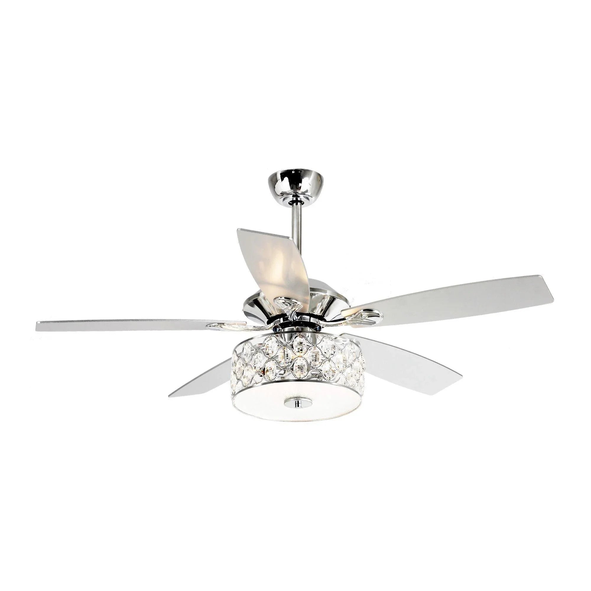 52" Tibuh Modern Downrod Mount Reversible Crystal Ceiling Fan with Lighting and Remote Control - ParrotUncle