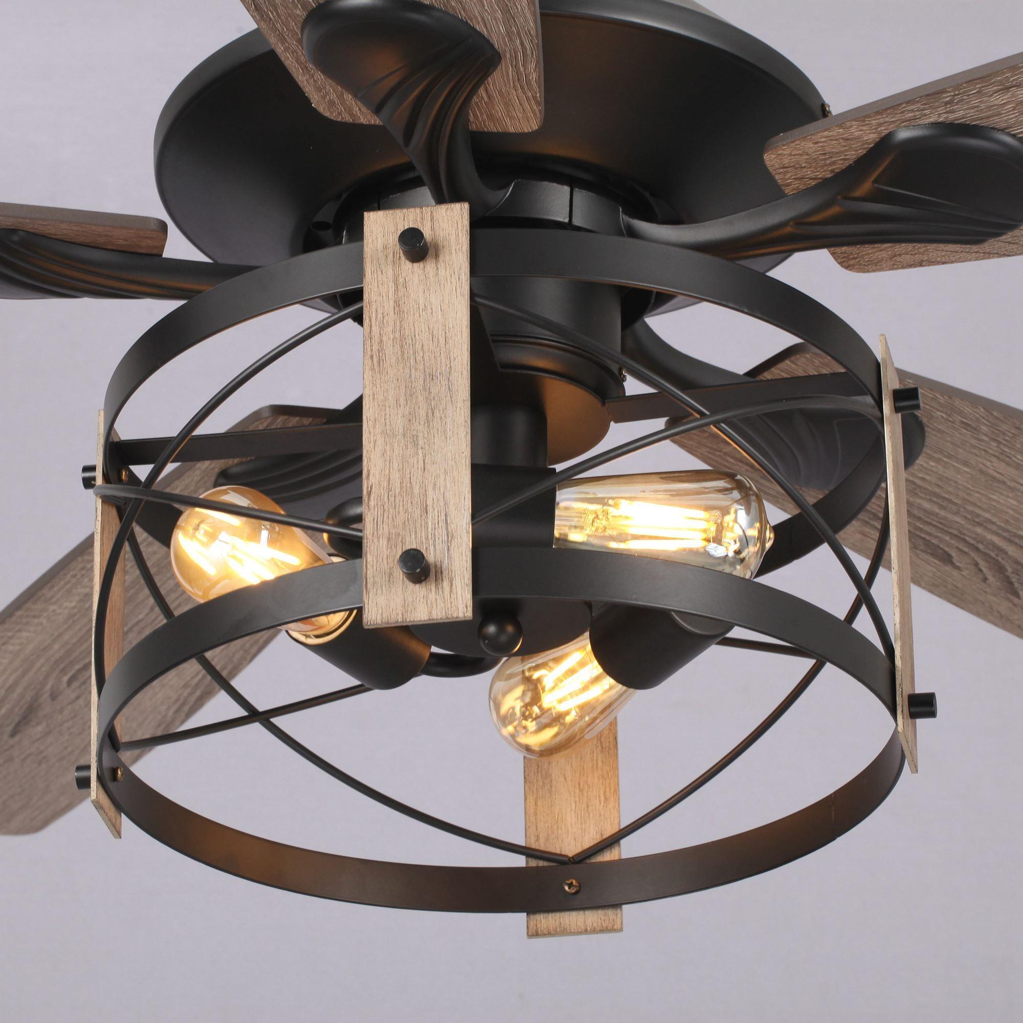 52" Wisner Industrial Downrod Mount Reversible Ceiling Fan with Lighting and Remote Control - ParrotUncle