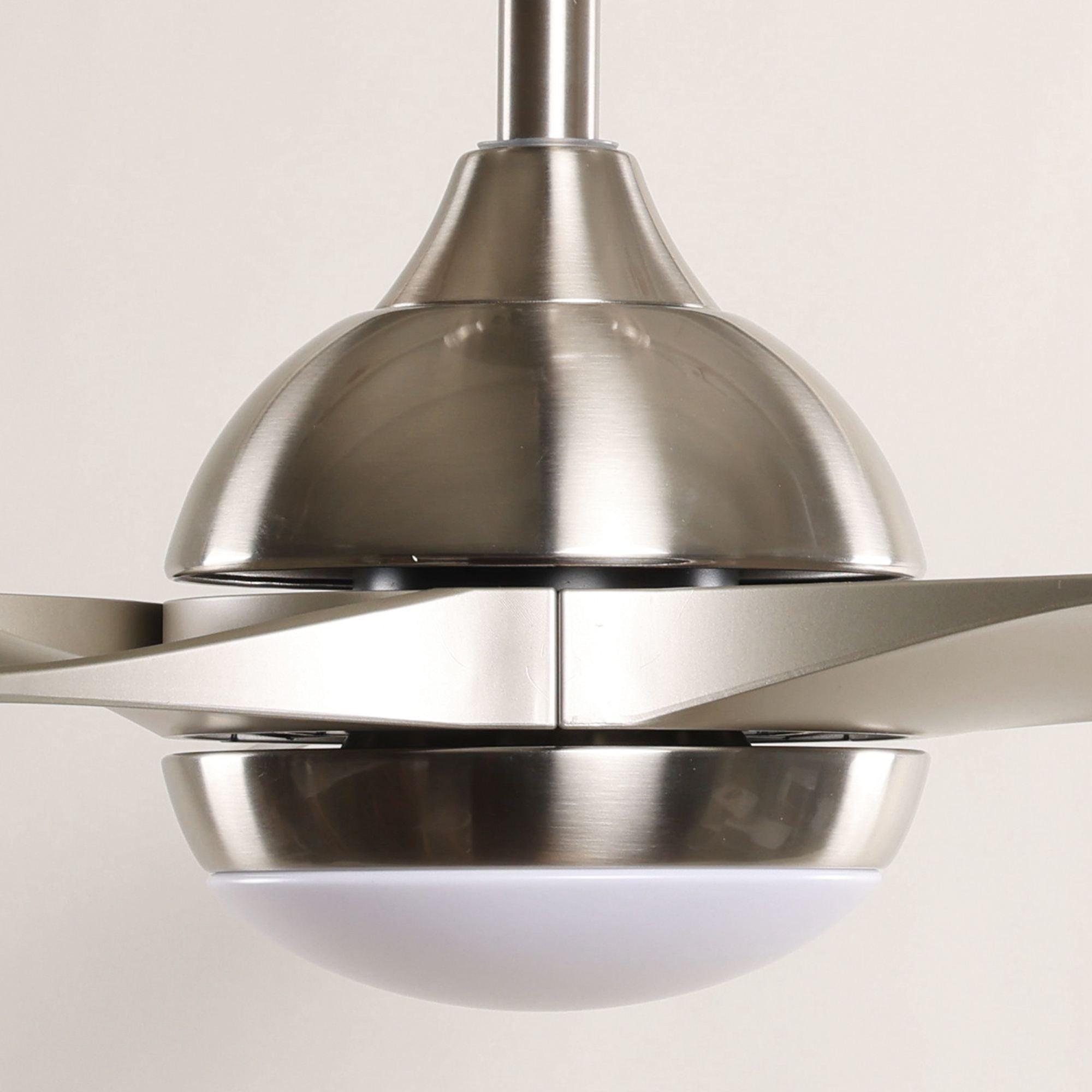 56" Bernardino Modern Brushed Nickel DC Motor Downrod Mount Reversible Ceiling Fan with Lighting and Remote Control - ParrotUncle