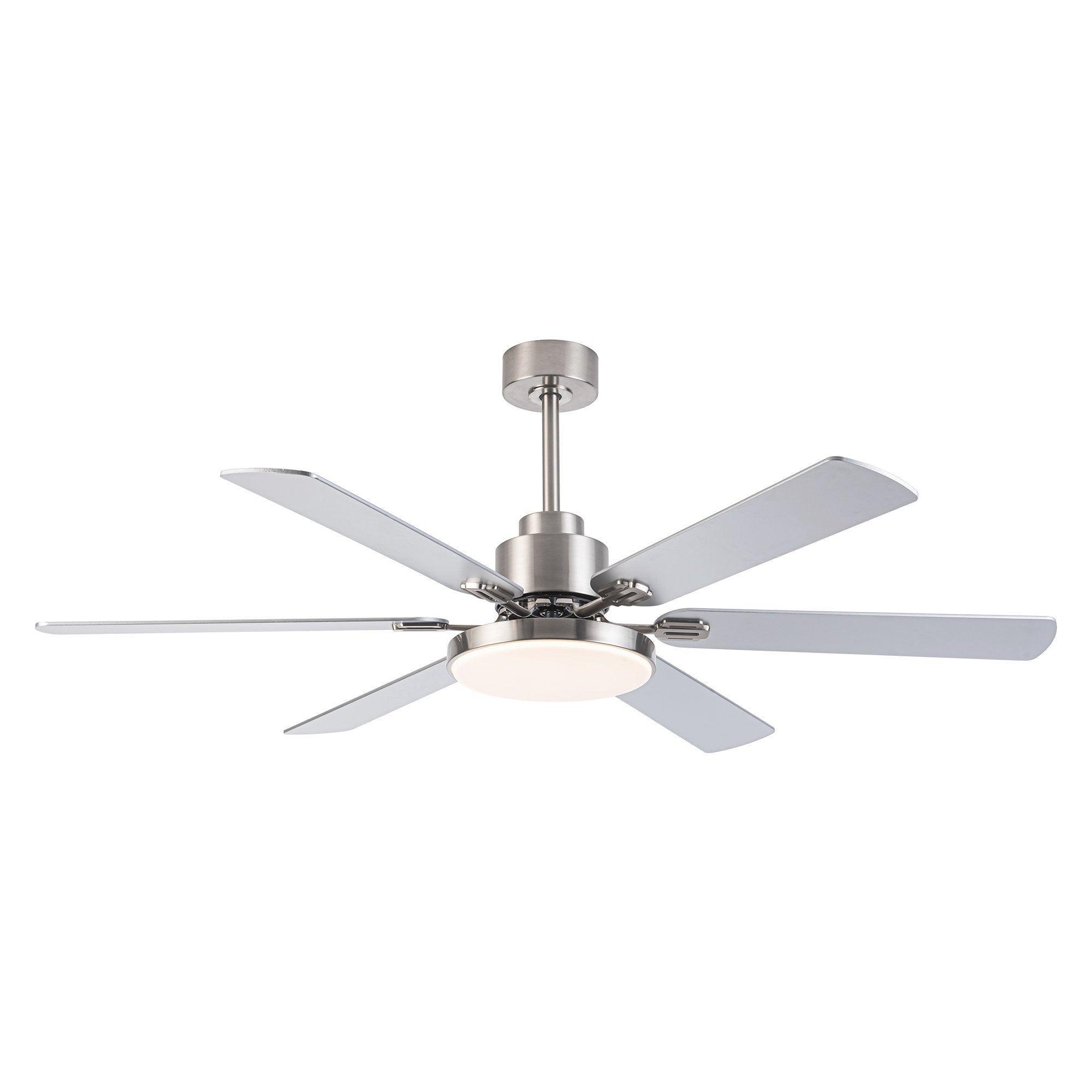 60" Lucknow Modern Satin Nickel DC Motor Downrod Mount Reversible Ceiling Fan with Lighting and Remote Control - ParrotUncle