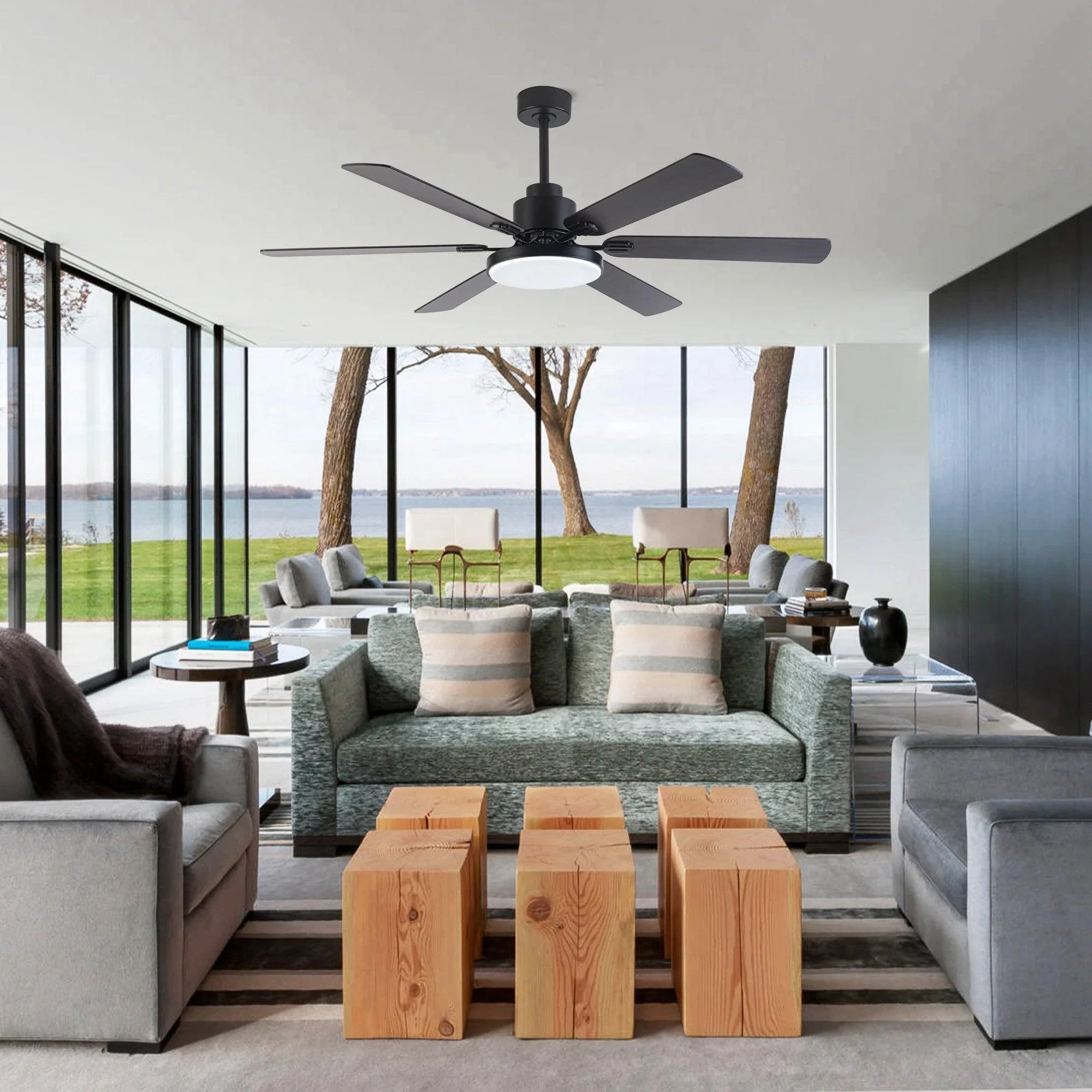 60" Modern DC Motor Downrod Mount Reversible Ceiling Fan with Lighting and Remote Control - ParrotUncle