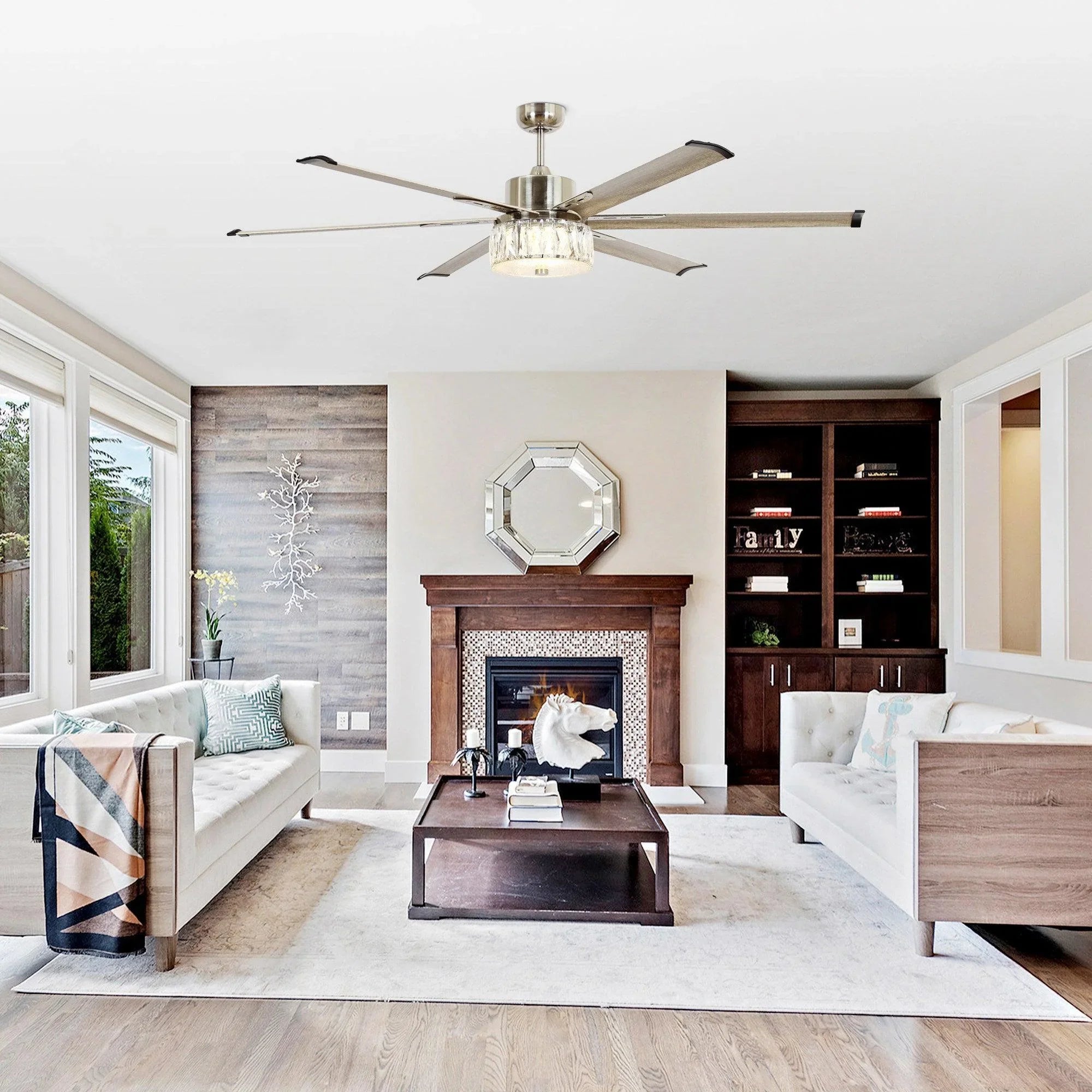 65" Modern Brushed Nickel DC Motor Downrod Mount Reversible Ceiling Fan with Lighting and Remote Control - ParrotUncle