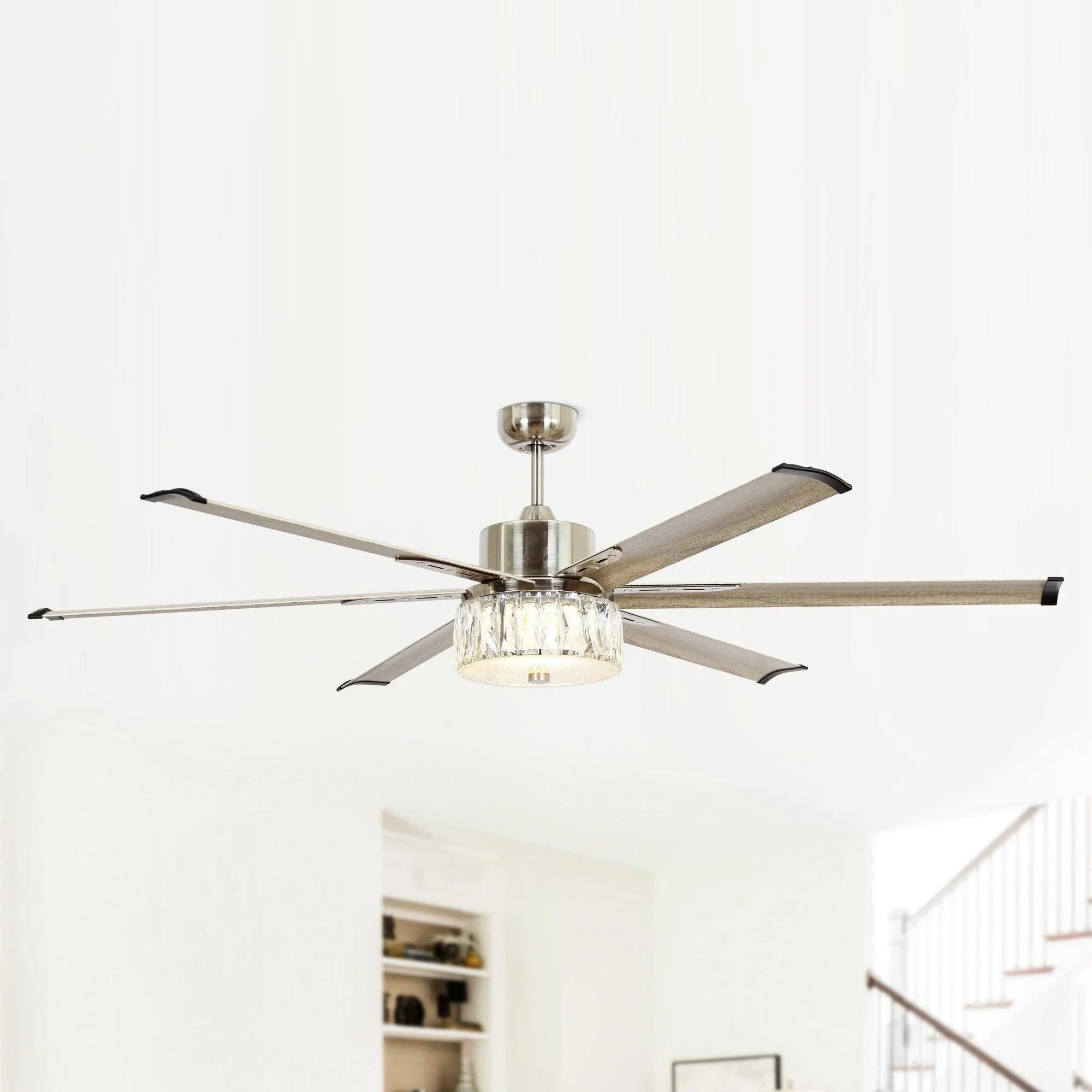 65" Modern Brushed Nickel DC Motor Downrod Mount Reversible Ceiling Fan with Lighting and Remote Control - ParrotUncle