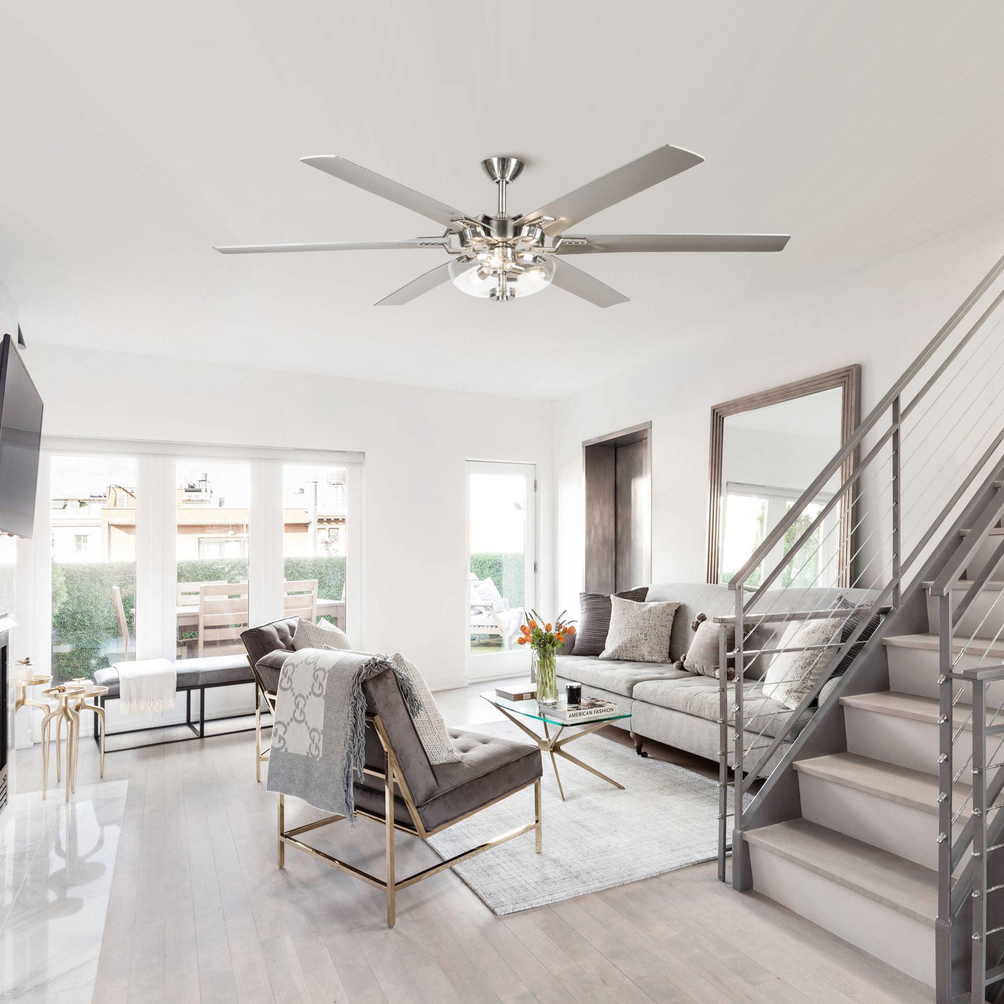 70" Modern Brushed Nickel DC Motor Downrod Mount Ceiling Fan with Lighting and Remote Control - ParrotUncle