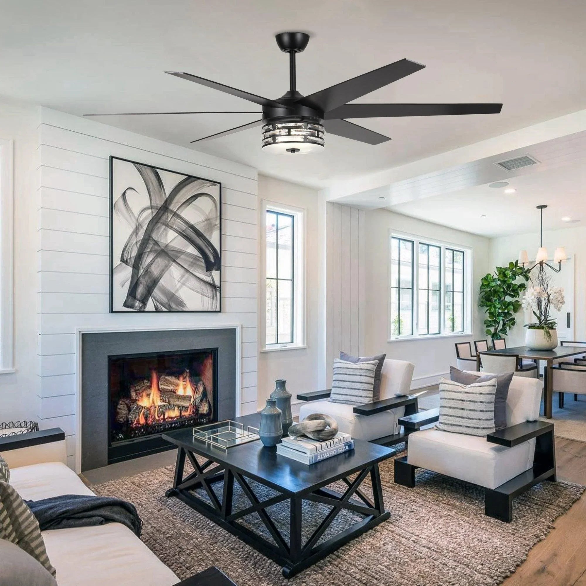 70" Modern DC Motor Downrod Mount Reversible Ceiling Fan with Lighting and Remote Control - ParrotUncle