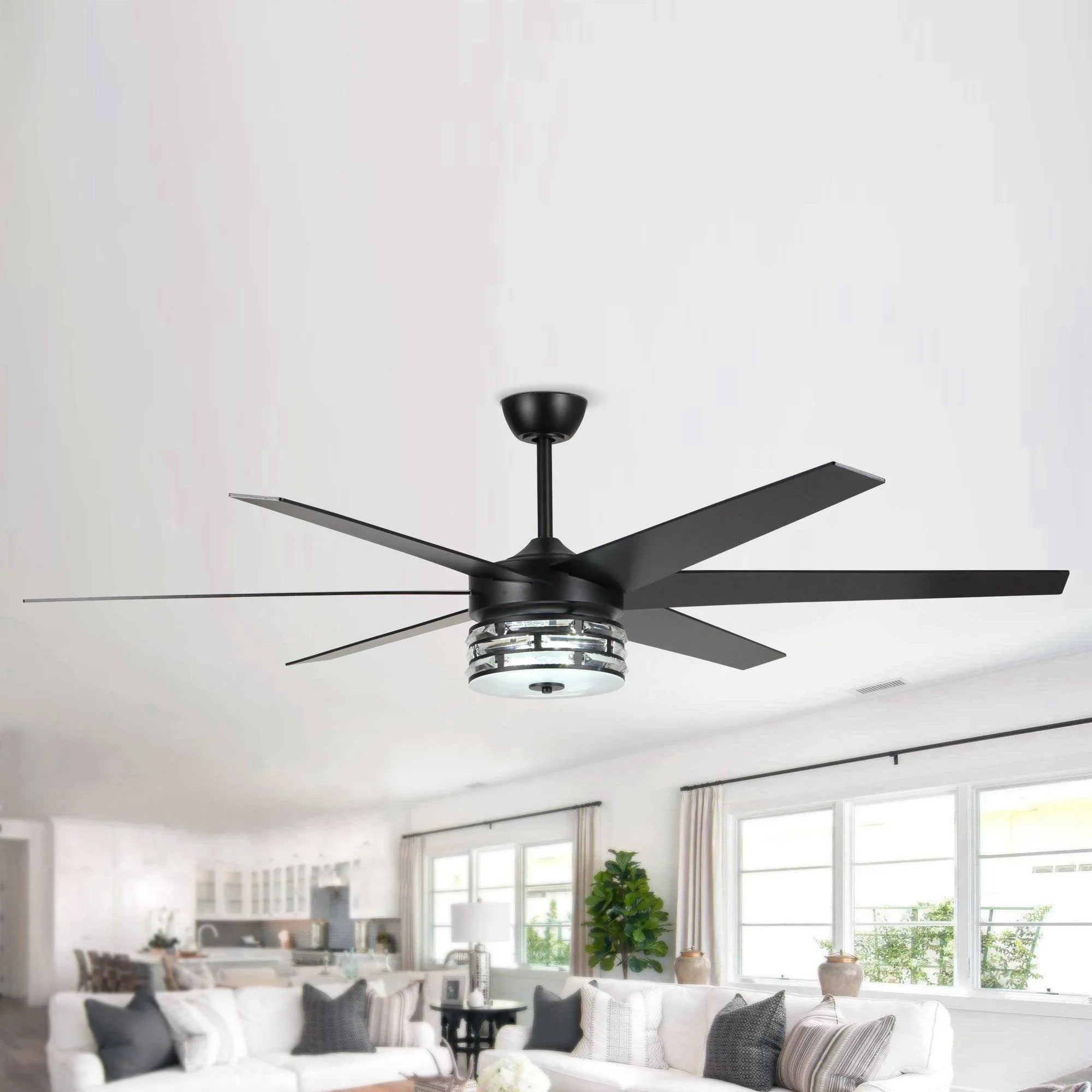 70" Modern DC Motor Downrod Mount Reversible Ceiling Fan with Lighting and Remote Control - ParrotUncle