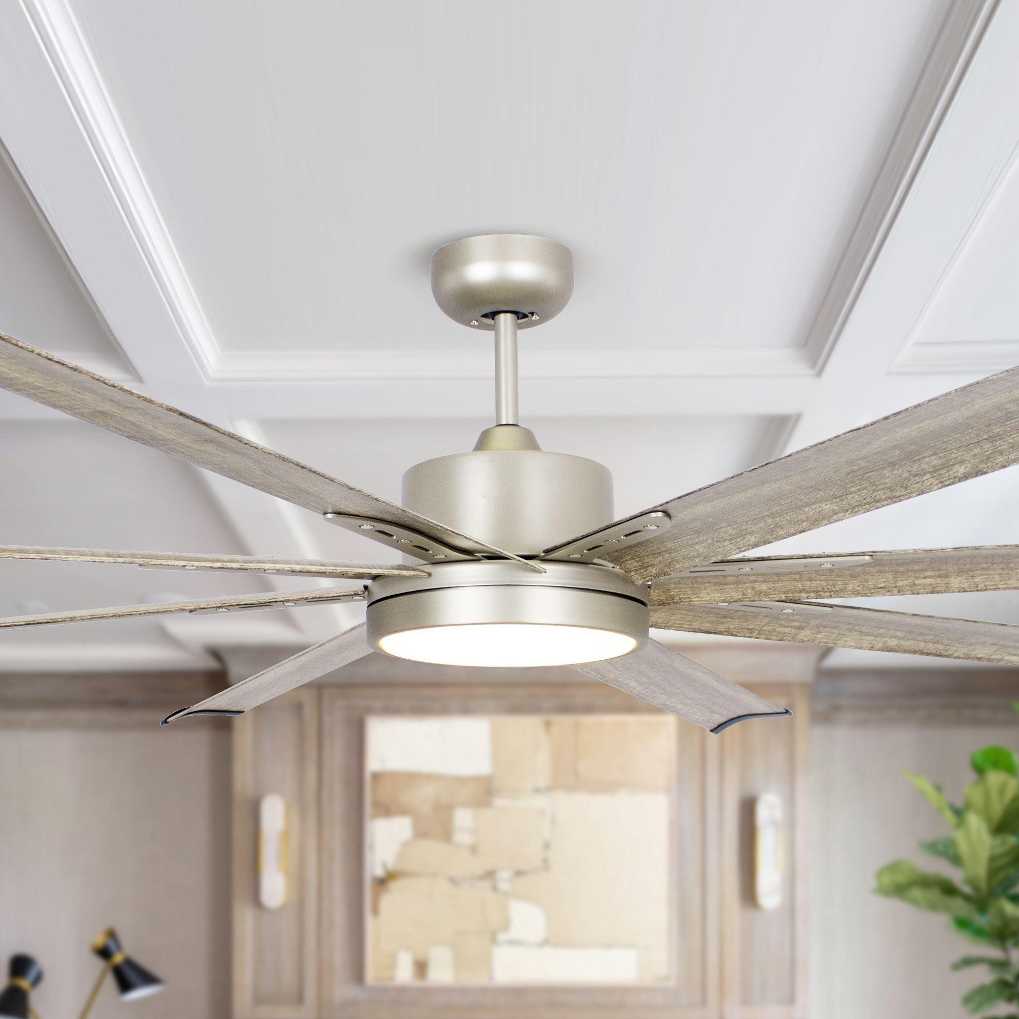 72" Bankston Modern Satin Nickel DC Motor Downrod Mount Ceiling Fan with LED Lighting and Remote Control - ParrotUncle
