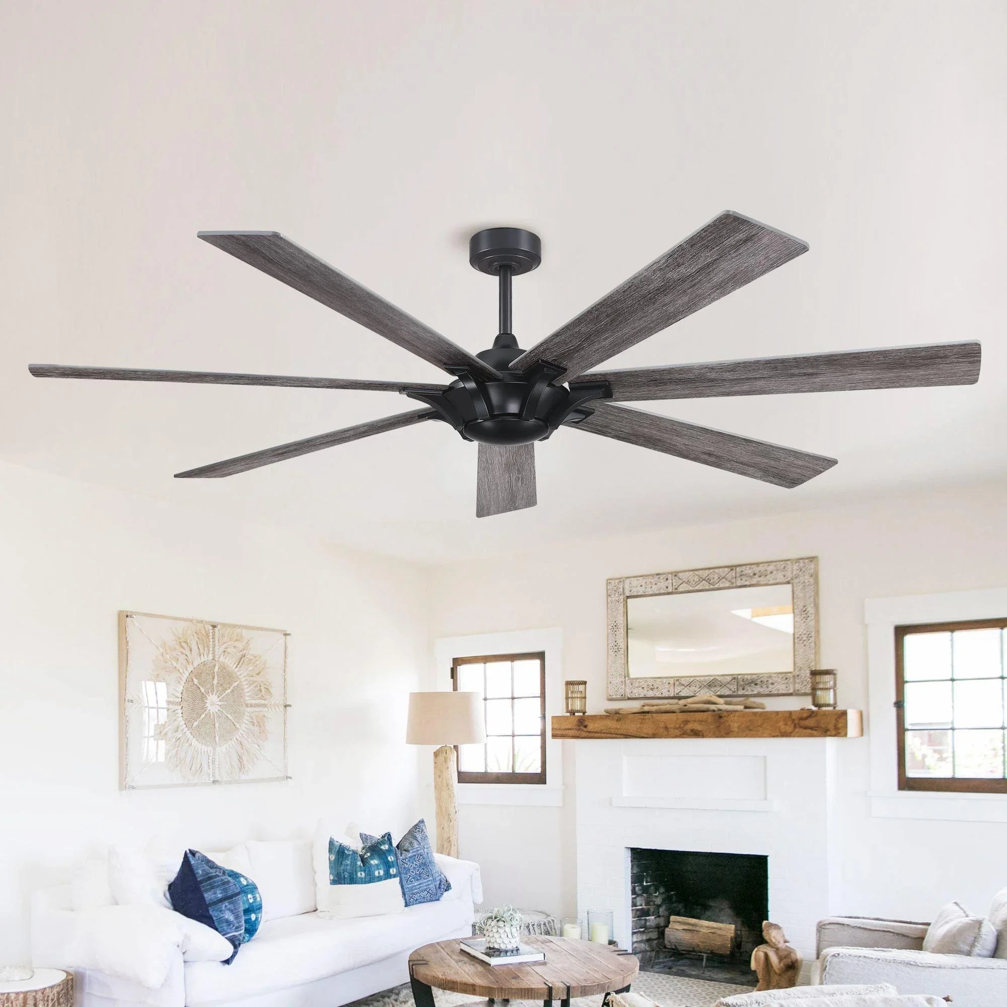 72" Modern DC Motor Brushed Nickel Downrod Mount Reversible Ceiling Fan with Remote Control - ParrotUncle