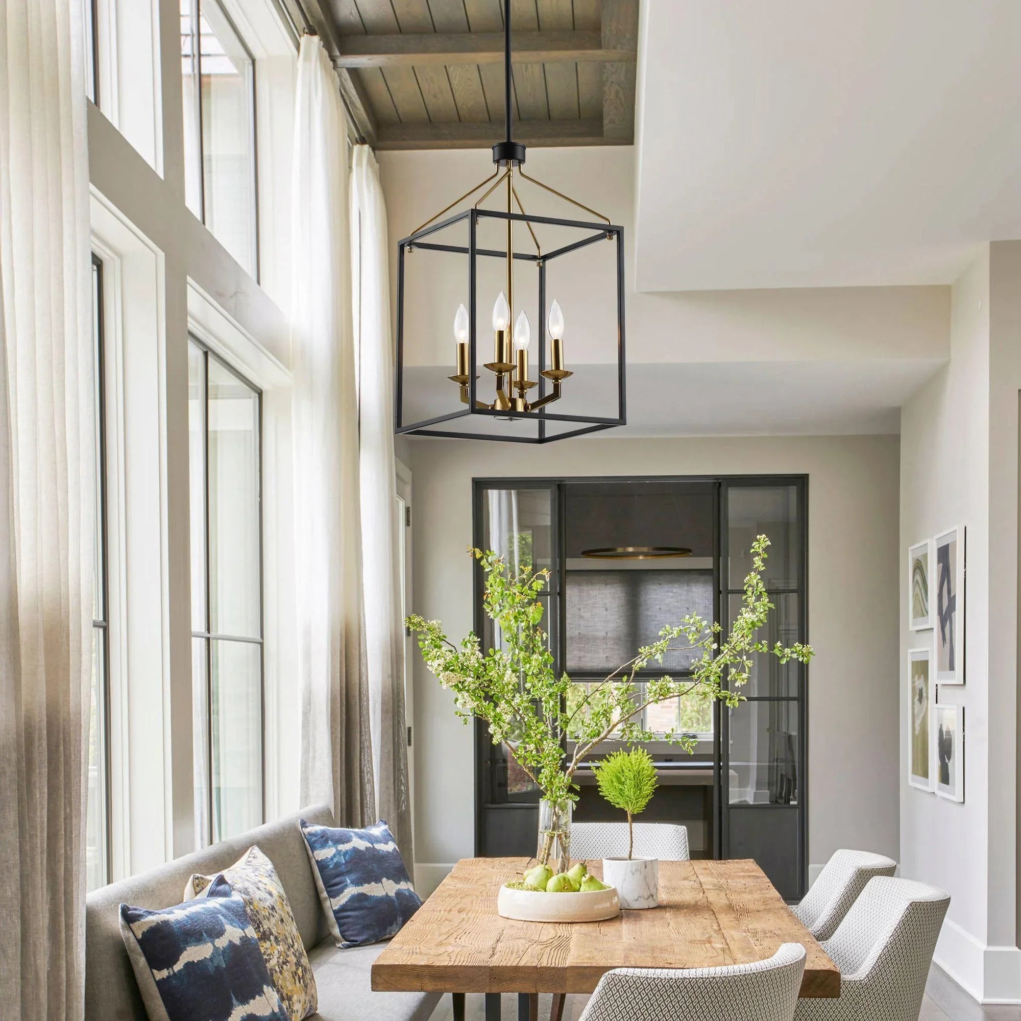 Haymarket 4-Light Matt Black and Golden Caged Chandelier - ParrotUncle