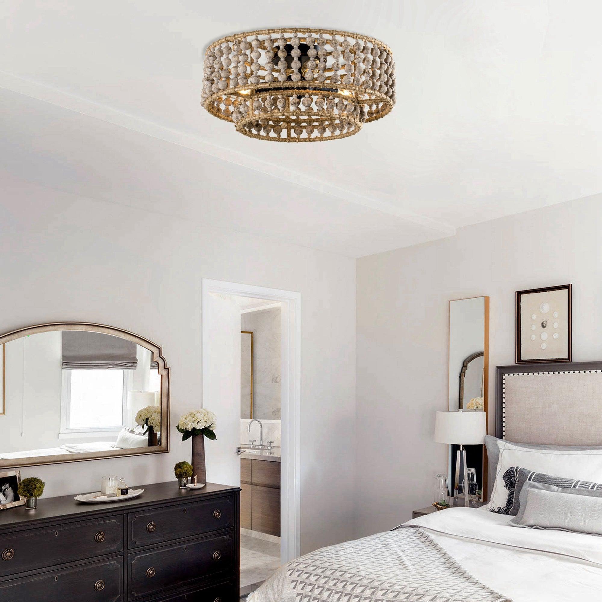 Parrot Uncle 3-Light Wood Beaded Flush Mount Ceiling Lights - ParrotUncle