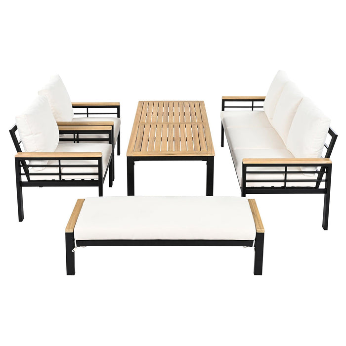 Conjunto de 5 piezas para patio exterior con sofá de 3 plazas y cojines para patio, piscina y jardín.