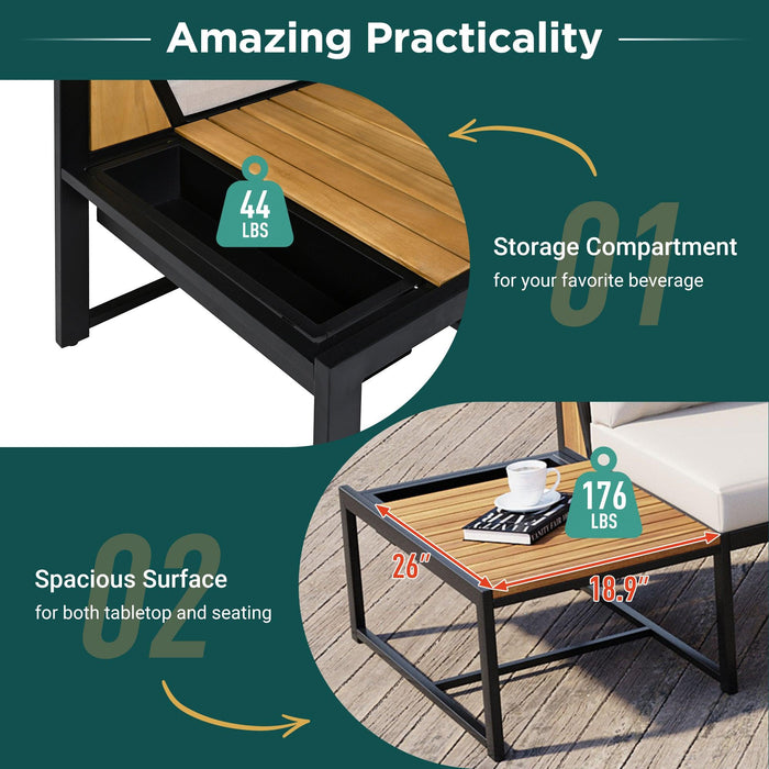 Juego de muebles de patio con sofás de dos plazas, 4 piezas de sofás de exterior con cojines impermeables, diseño duradero de hierro y madera para jardín, patio y piscina.