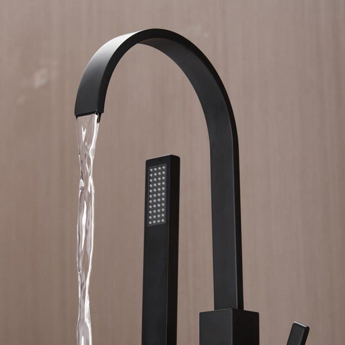 1-Handle Freestanding Floor Tub Faucet with Handheld Shower in Black - ParrotUncle