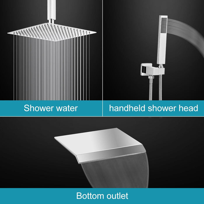 12-inch Wall Mount Dual Shower Head Hand Shower Set - ParrotUncle