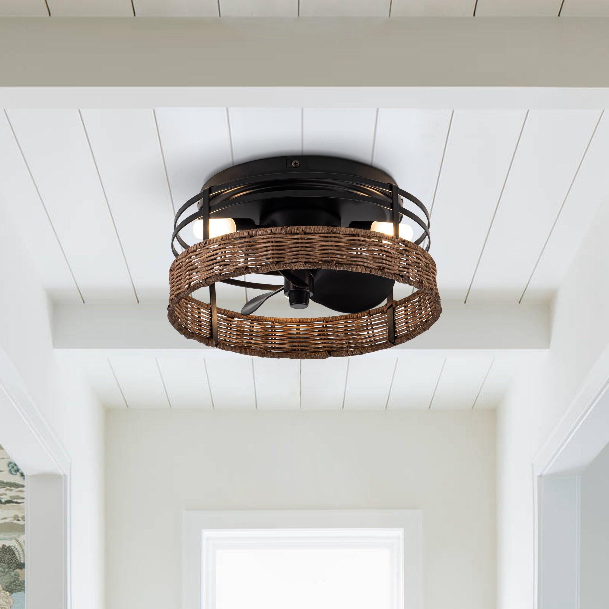 13" Farmhouse Flush Mount Reversible Ceiling Fan with Lighting and Remote Control - ParrotUncle