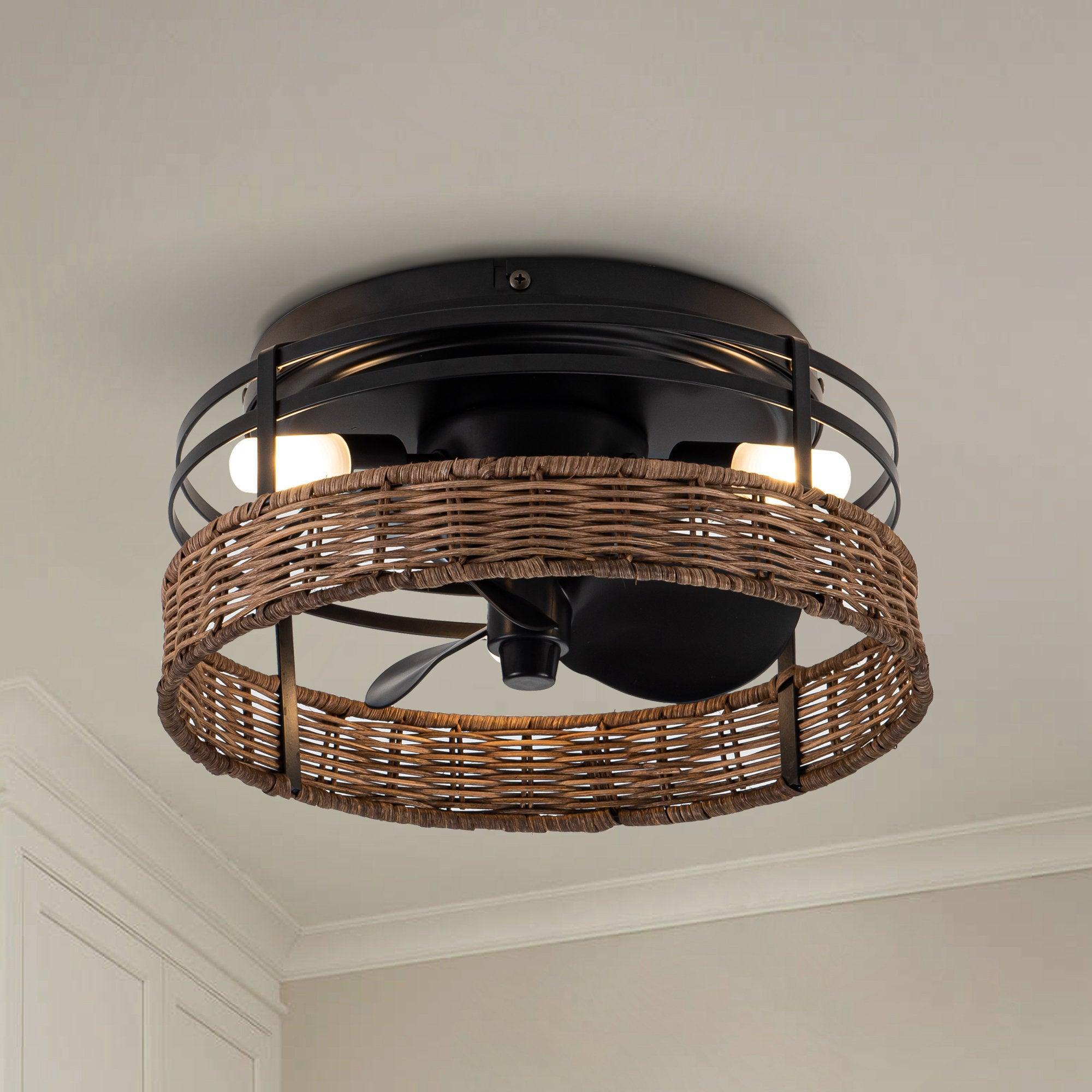 13" Farmhouse Flush Mount Reversible Ceiling Fan with Lighting and Remote Control - ParrotUncle