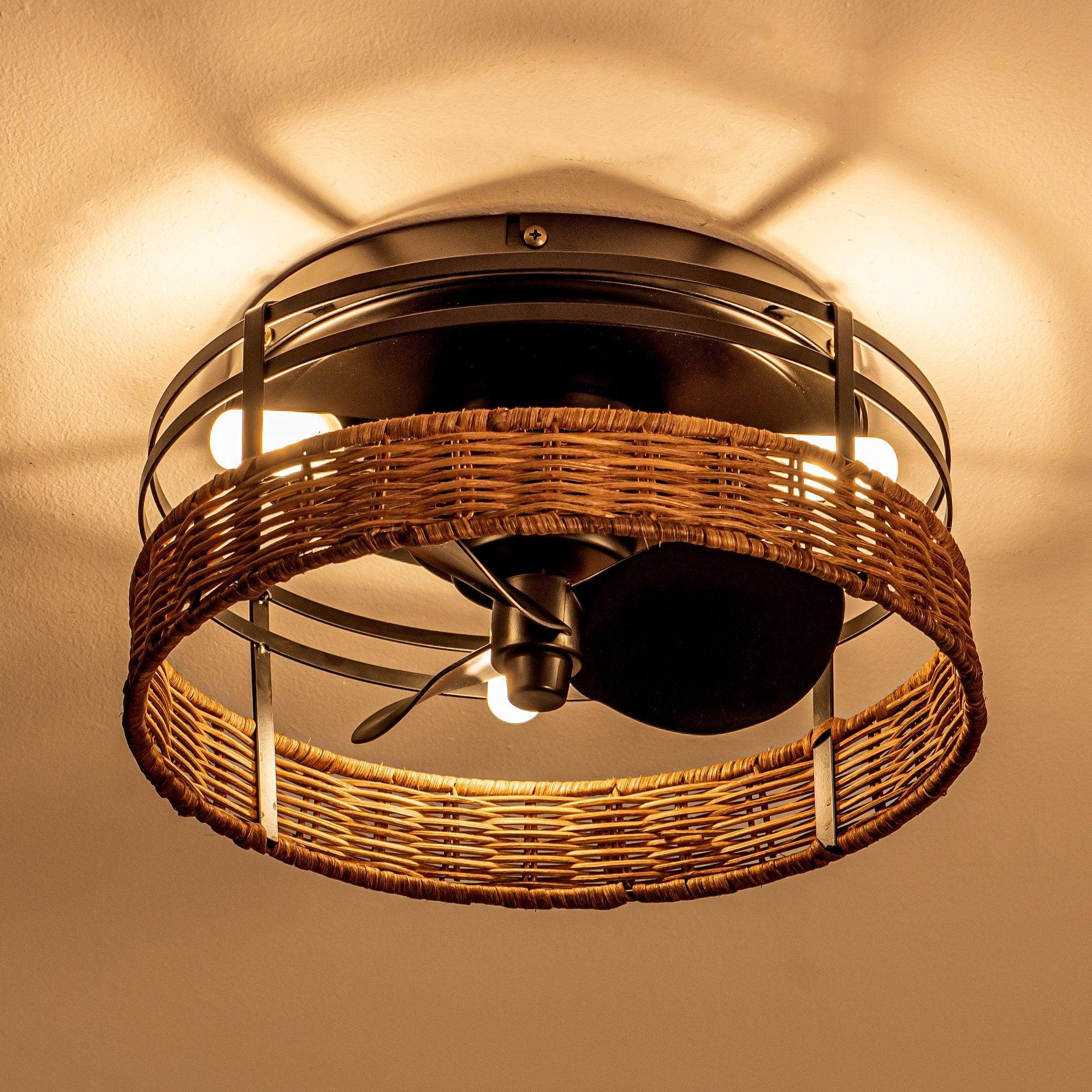 13" Farmhouse Flush Mount Reversible Ceiling Fan with Lighting and Remote Control - ParrotUncle