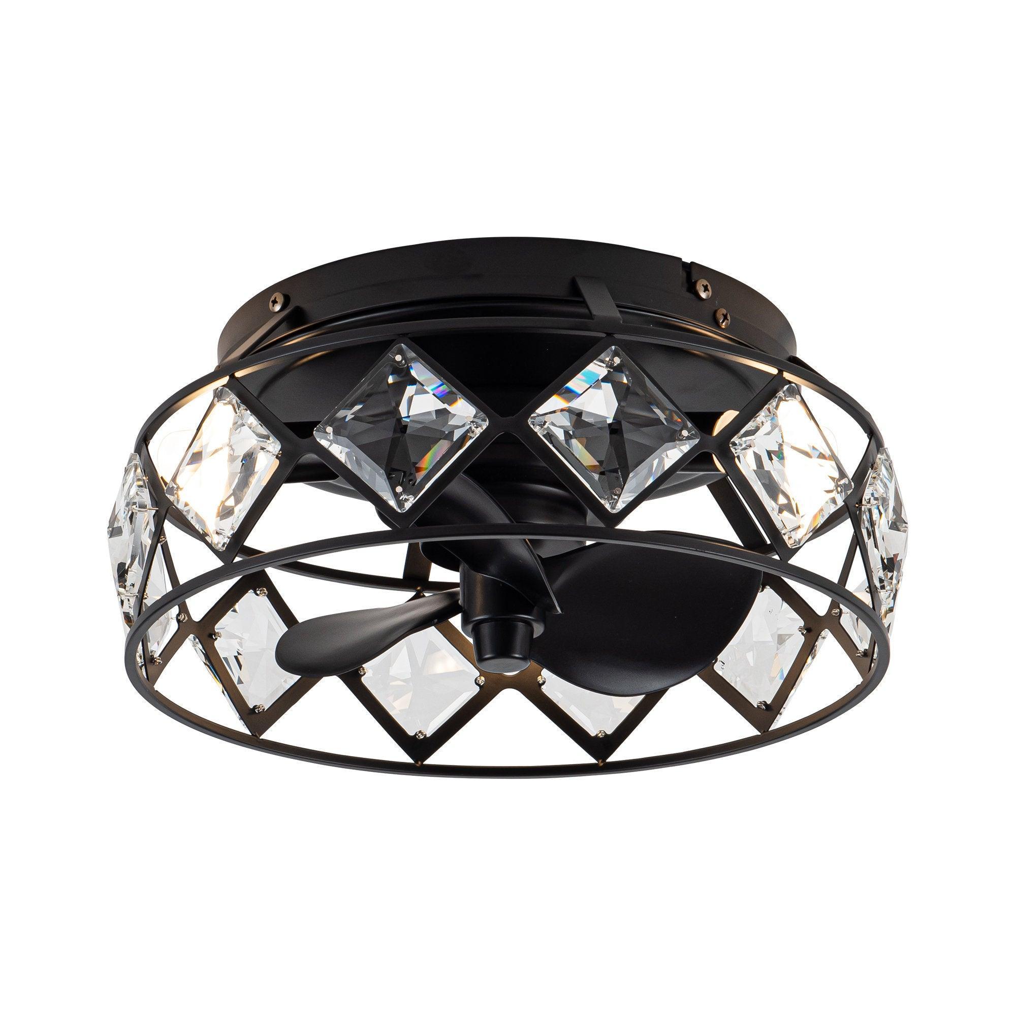 13" Srinager Industrial DC Motor Flush Mount Reversible Crystal Ceiling Fan with Lighting and Remote Control - ParrotUncle