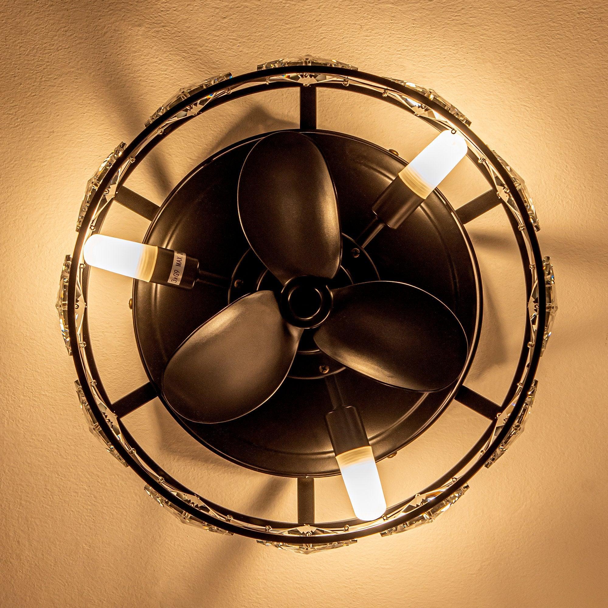 13" Srinager Industrial DC Motor Flush Mount Reversible Crystal Ceiling Fan with Lighting and Remote Control - ParrotUncle