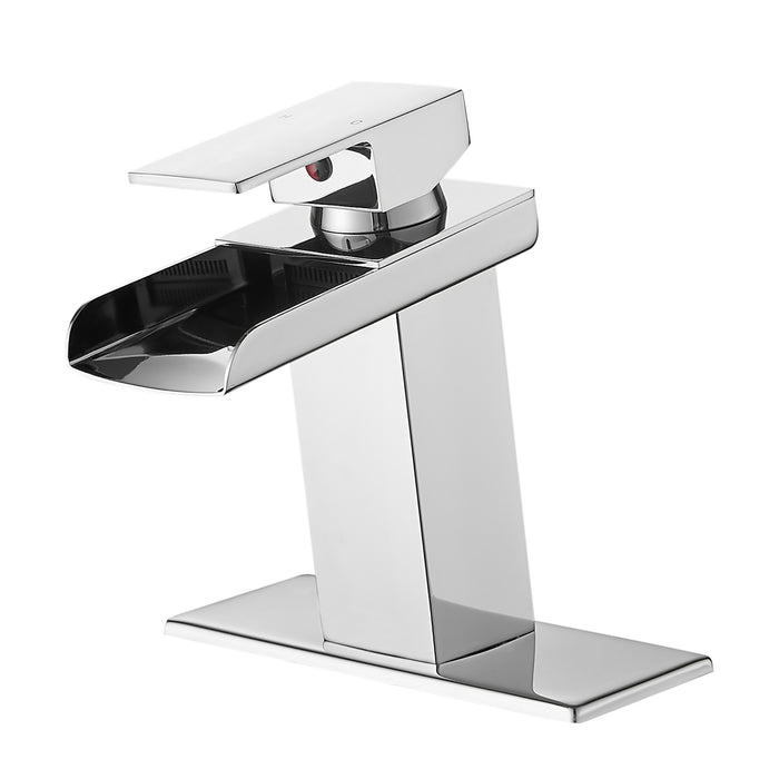 Single-Handle Single-Hole 304 Stainless Steel Waterfall Bathroom Faucet with Base Plate