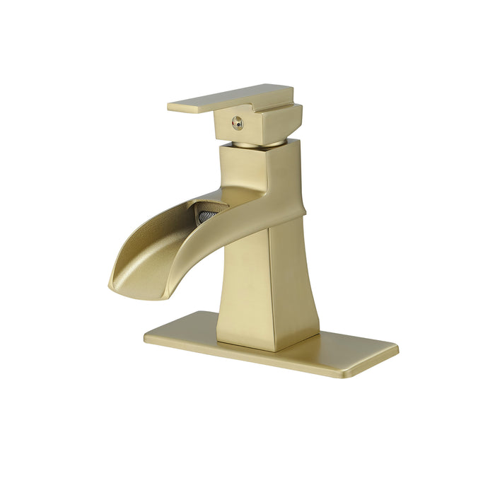 Waterfall Bathroom Sink Faucet Brass Bathroom Faucet One Handle Single Hole with Pop-Up Drain Hoses and Deck Plate