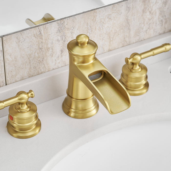 Widespread Brass  Bathroom Sink Faucet 3 Hole with Plastic Pop-Up Drain Assembly and 2 Zinc Alloy Handle