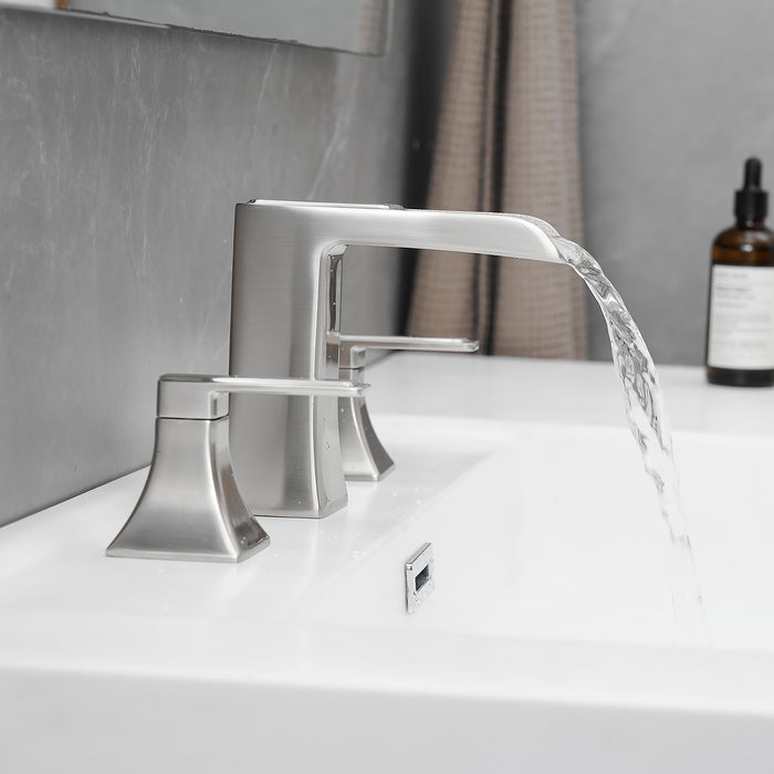 Modern 2 Handle 3 Hole Deck Mounted Bathroom Faucet with Drainer