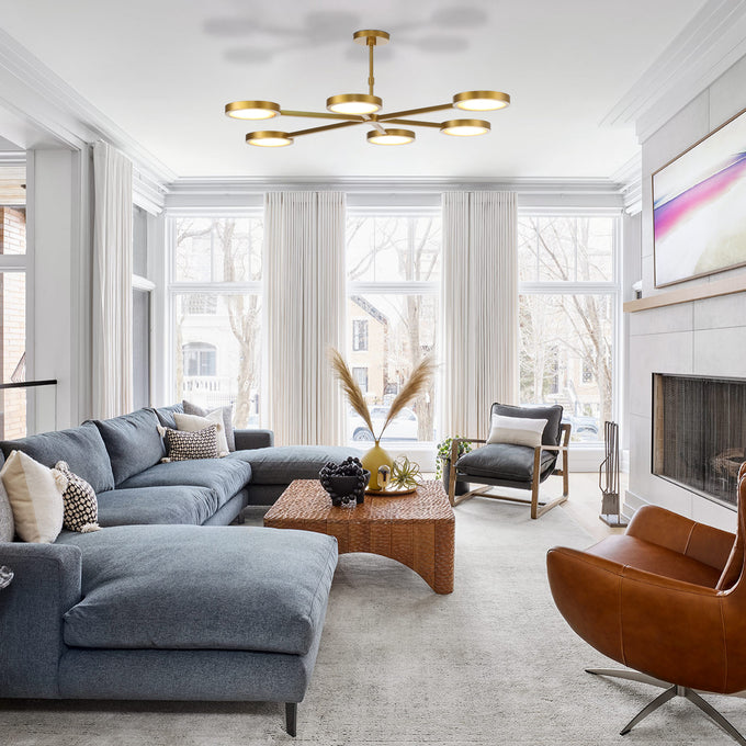 Perimost 52 Inch Golden Modern Six Round LED Luxury Chandelier