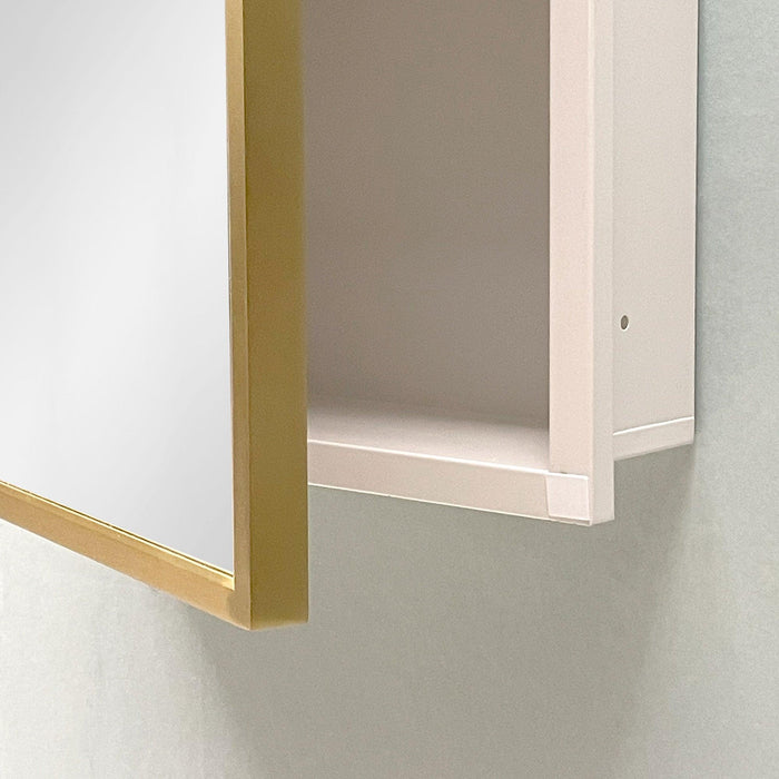 16 in. W x 28 in. H Rectangular Gold and White Iron and Aluminum Recessed/Surface Mount Medicine Cabinet with Mirror - ParrotUncle
