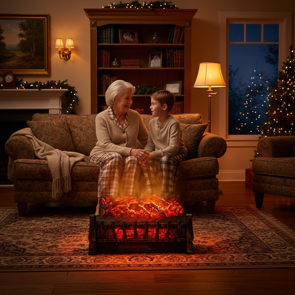 Chimenea eléctrica negra de una sola configuración de calor con llama y control remoto