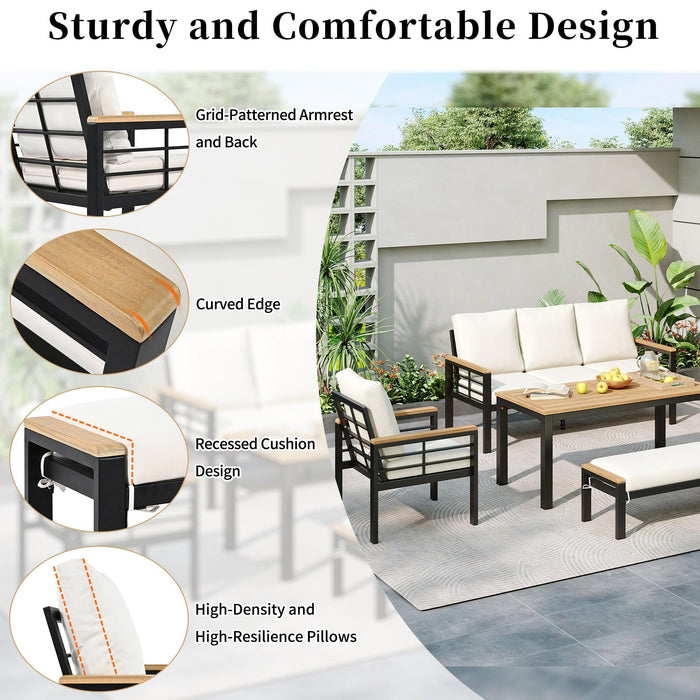 Conjunto de 5 piezas para patio exterior con sofá de 3 plazas y cojines para patio, piscina y jardín.