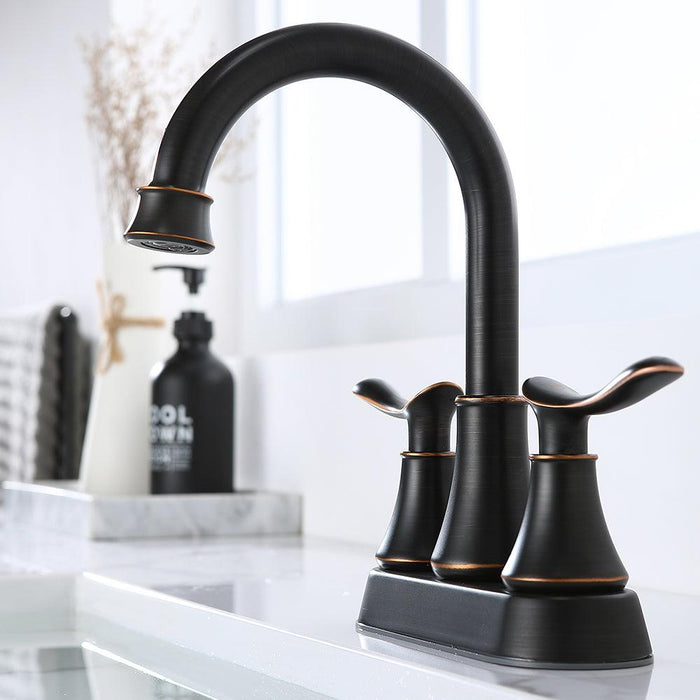 2-Handle 4-Inch Bathroom Faucet With Pop-up Drain And Supply Hoses - ParrotUncle