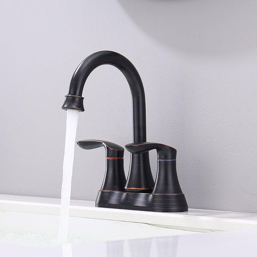 2-Handle 4-Inch Oil Rubbed Bronze Bathroom Vanity Sink Faucets with Pop-up Drain and Supply Hoses - ParrotUncle