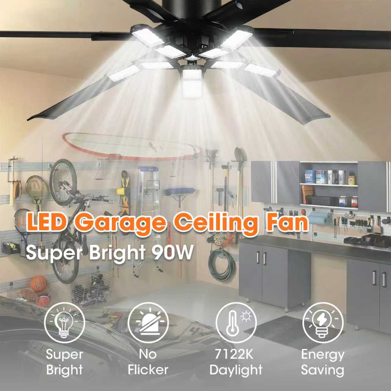 72 Inch 84 Inch Arlene HVLS Large Ceiling Fan with Foldable LED & Remote Control