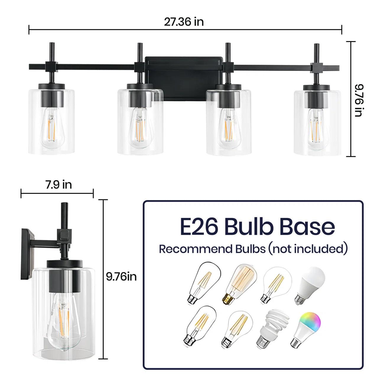 Lámpara de baño lineal moderna Jasper de 4 luces de vidrio transparente para tocador