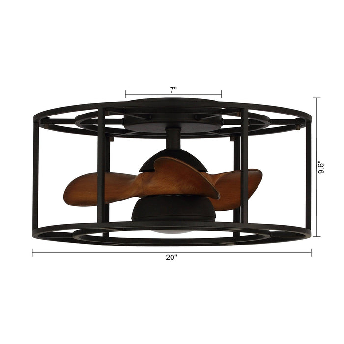 20" Kanpur Industrial Flush Mount Reversible Ceiling Fan with LED Lighting and Remote Control - ParrotUncle